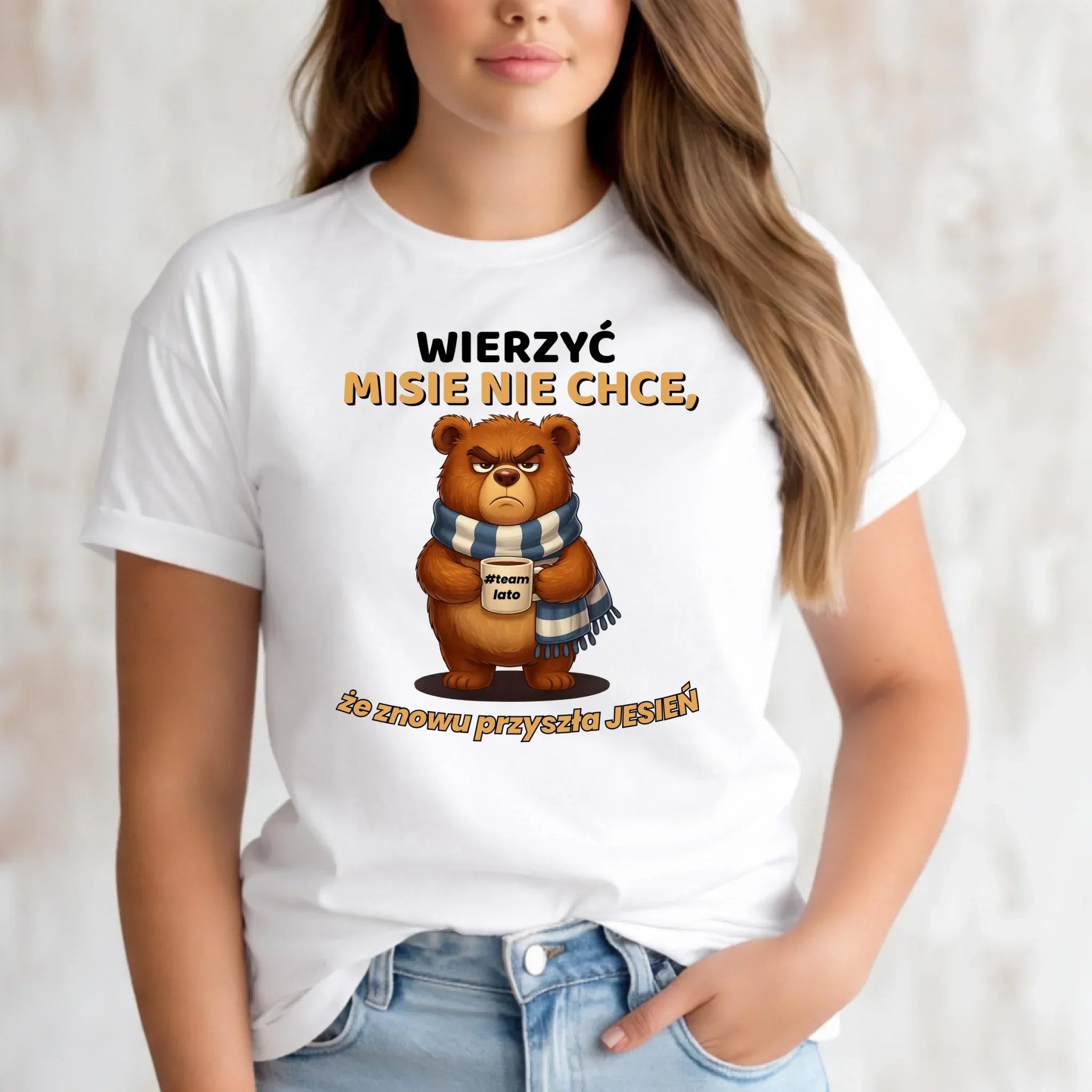 Koszulka damska jesienna - Wierzyć MISIE nie chce, że znowu przyszła jesień - Team lato JS35 - StoryCups.pl
