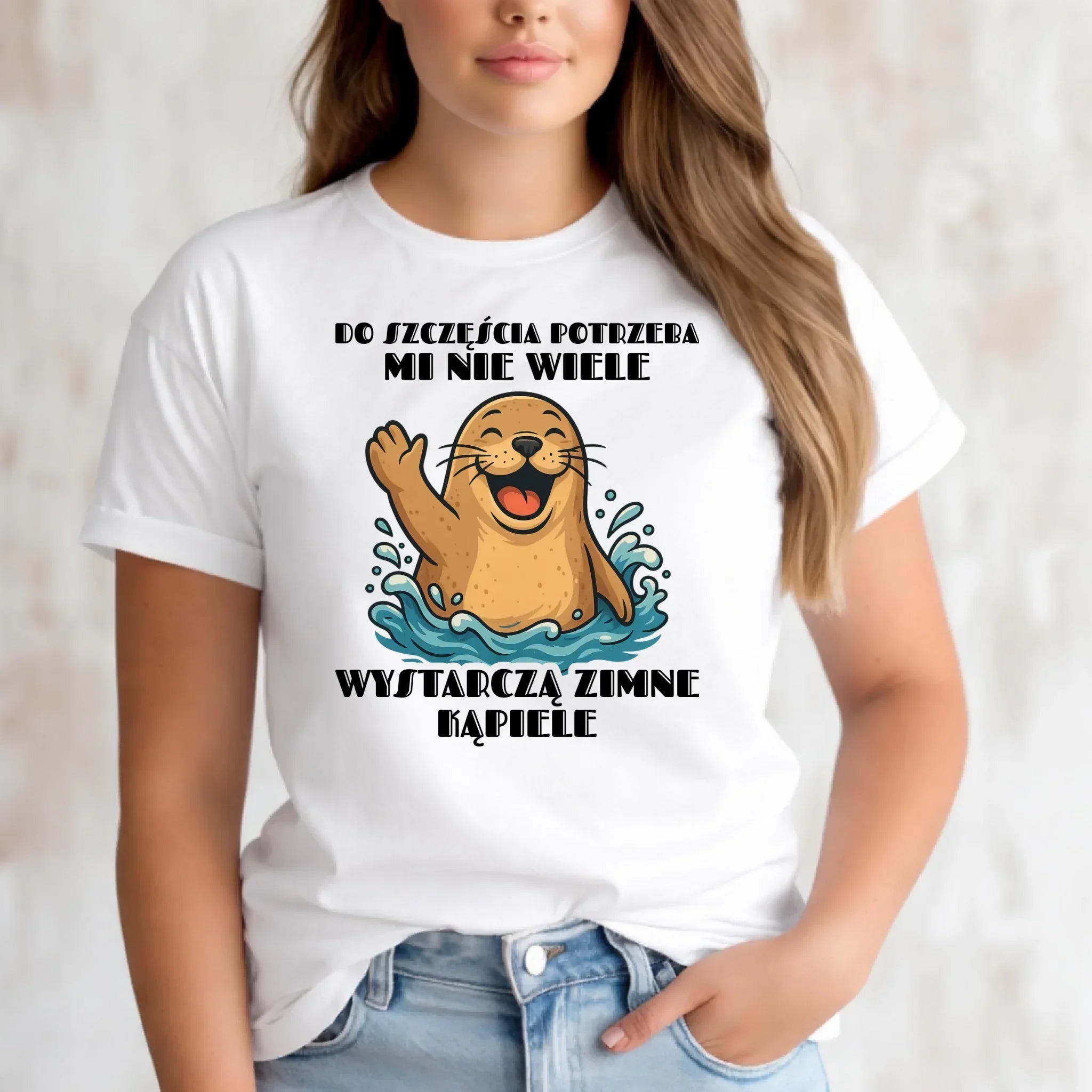 Koszulka damska - prezent dla morsa - Do szczęścia potrzeba mi nie wiele HM06 - StoryCups.pl