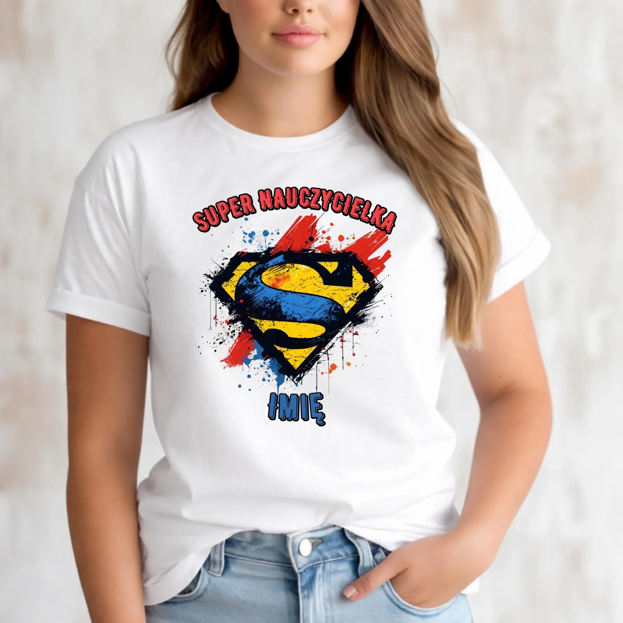 Koszulka damska dla nauczycielki - Super Nauczycielka - personalizowana N27 - StoryCups.pl