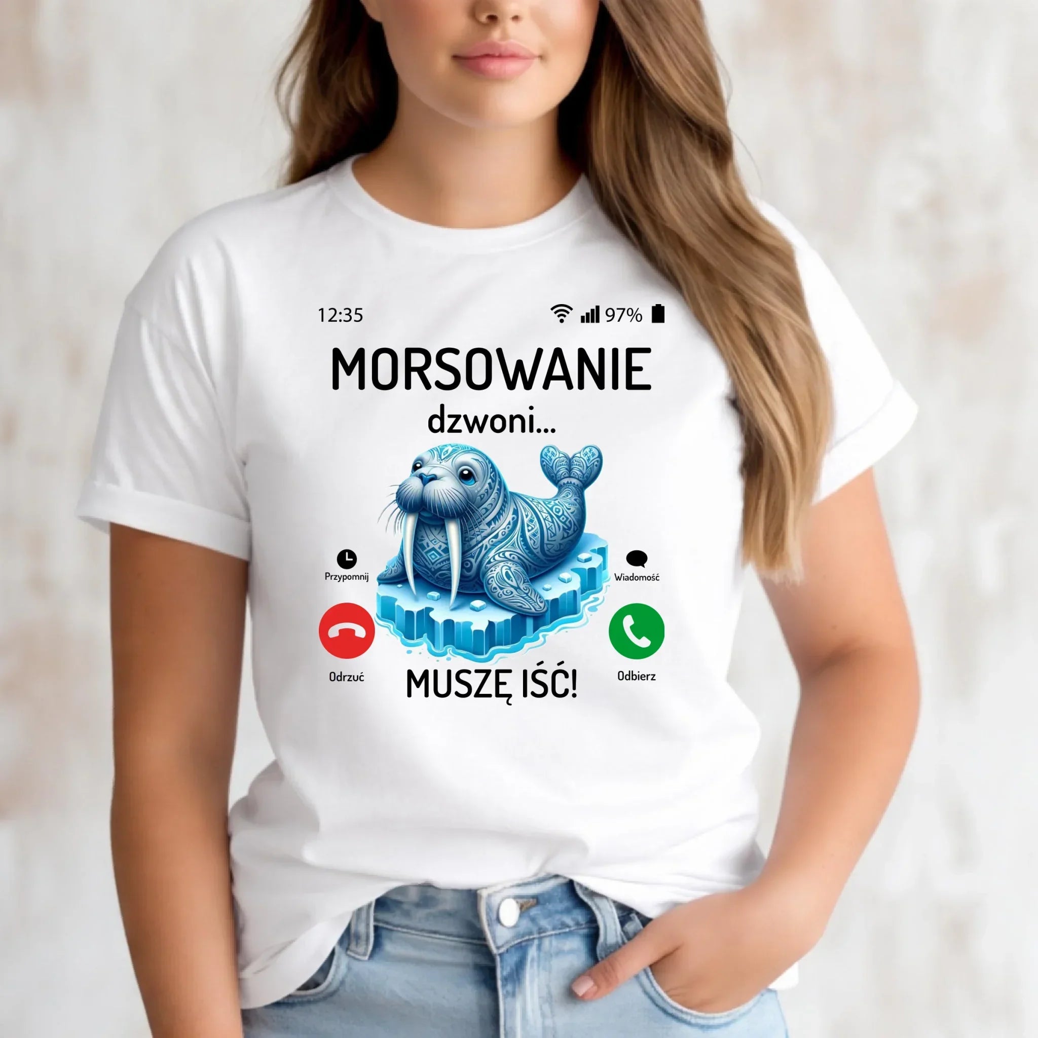 Koszulka damska - prezent dla morsa - Morsowanie dzwoni muszę iść - Mors HM04 - StoryCups.pl