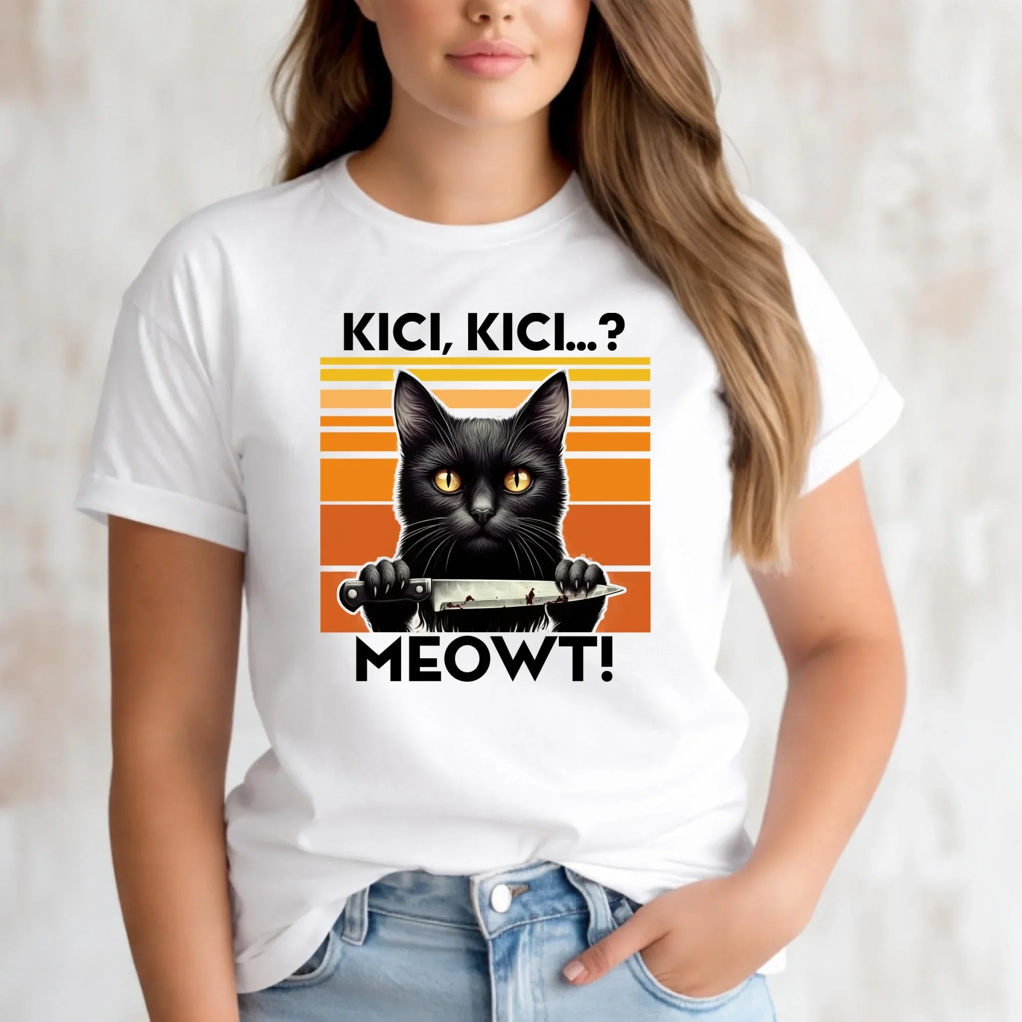 Koszulka damska - Kot z nożem - Kici, kici... MEOWT! HL17 - StoryCups.pl