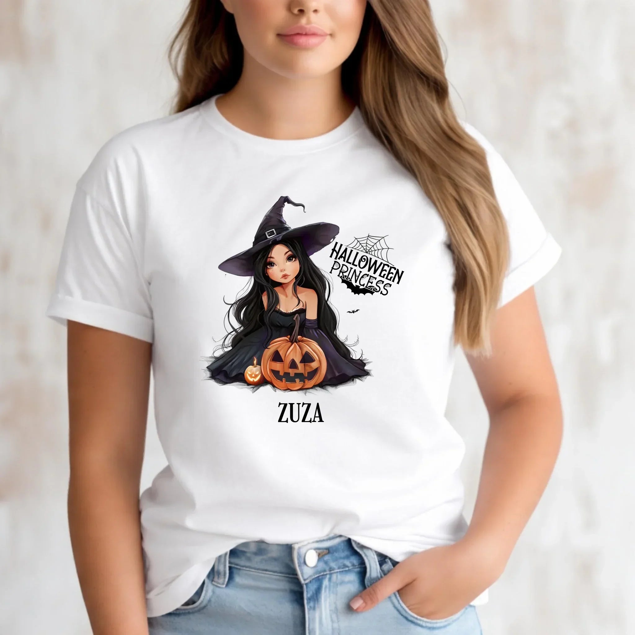 Koszulka damska halloweenowa - Czarownica z dynią - personalizowana HL10 - StoryCups.pl