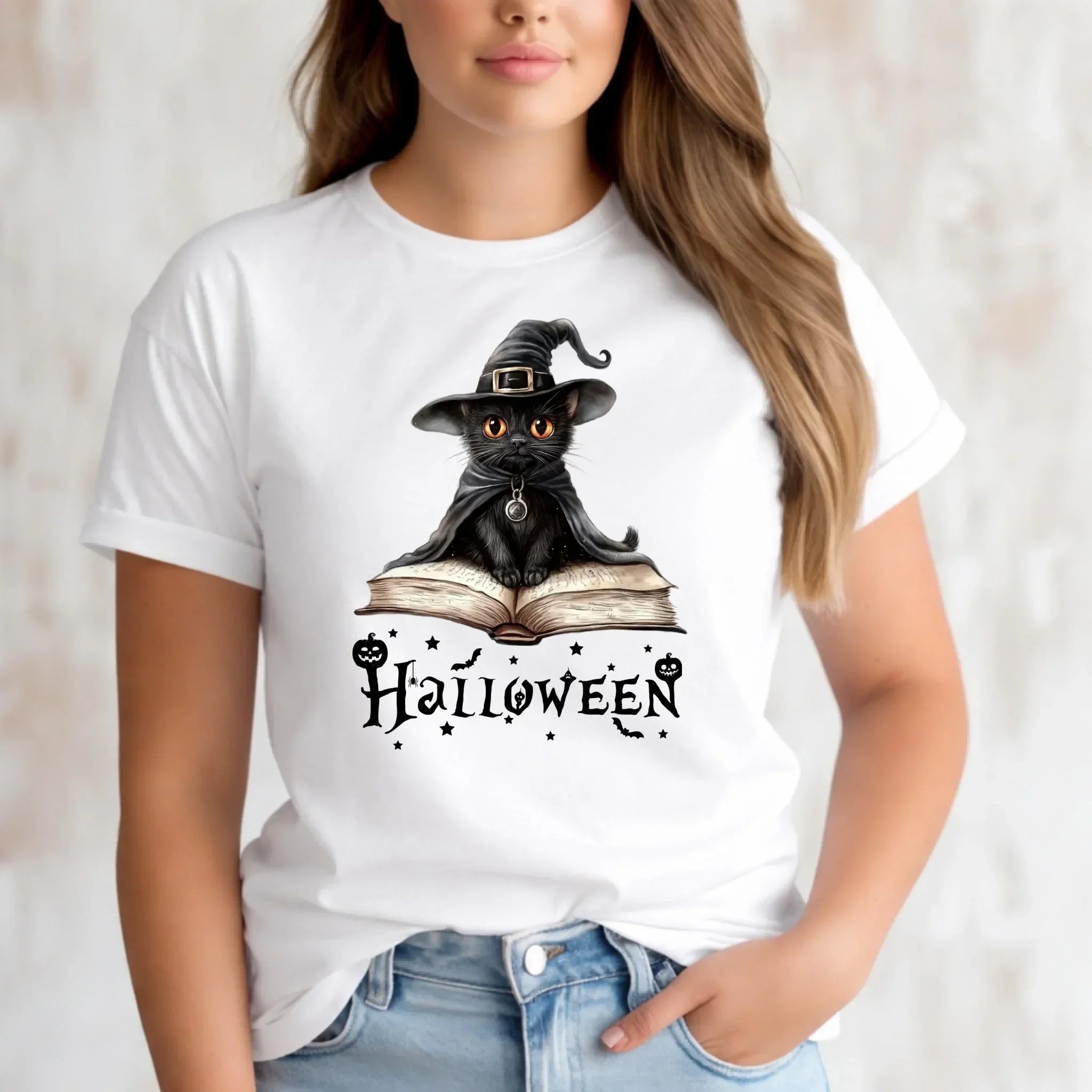 Koszulka damska na Halloween - Kot Czarodziej HL06 - StoryCups.pl