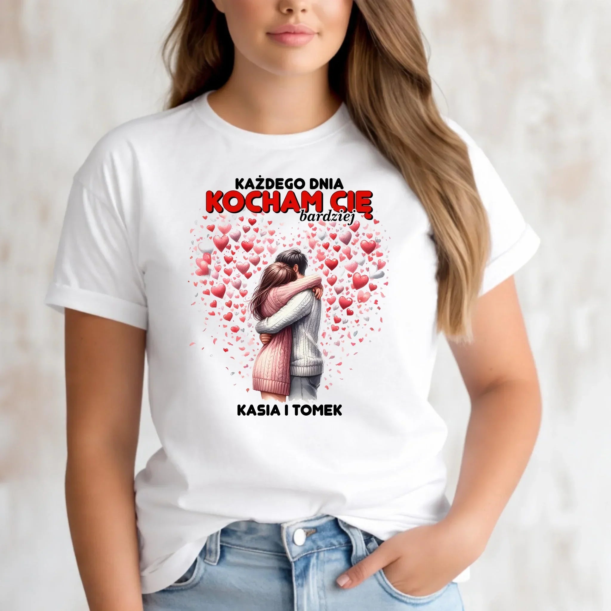 Koszulka damska dla par - Każdego dnia kocham Cię bardziej - personalizowana W09 - StoryCups.pl