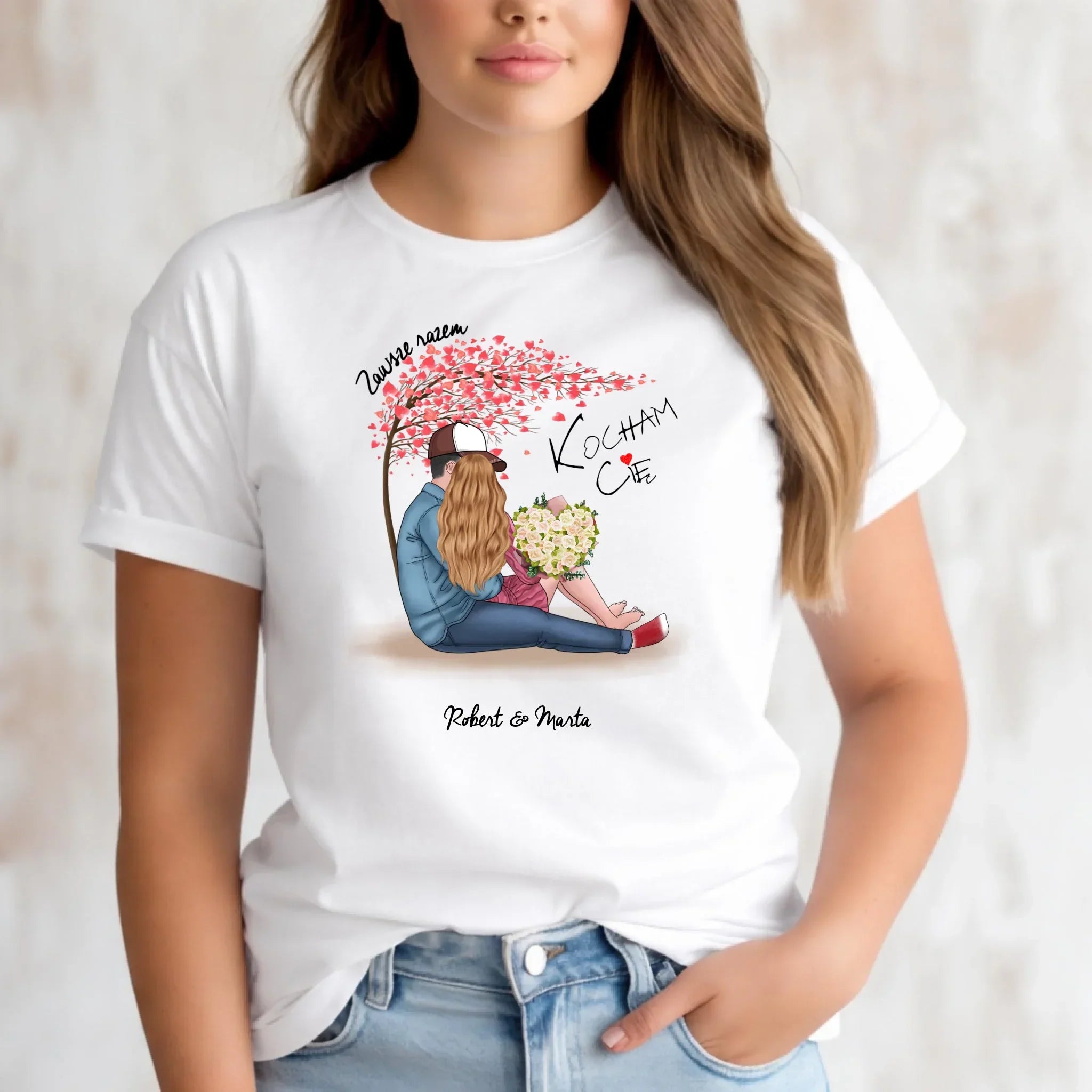 Koszulka damska dla par - prezent dla dziewczyny narzeczonej żony - Zawsze razem - personalizowana W04 - StoryCups.pl