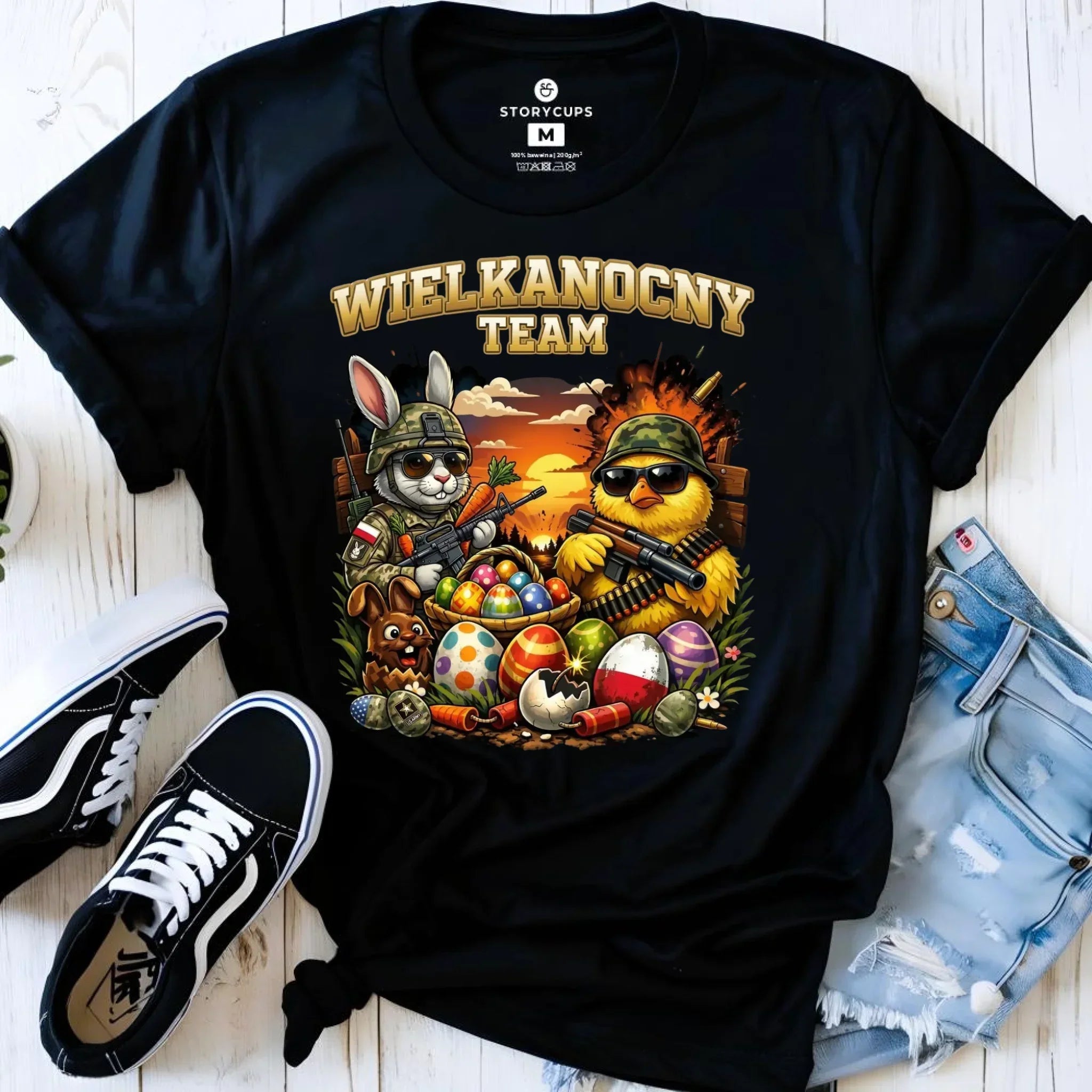 Koszulka damska na Wielkanoc - Kurczak i zając armia Wielkanocny Team WN37 - StoryCups.pl