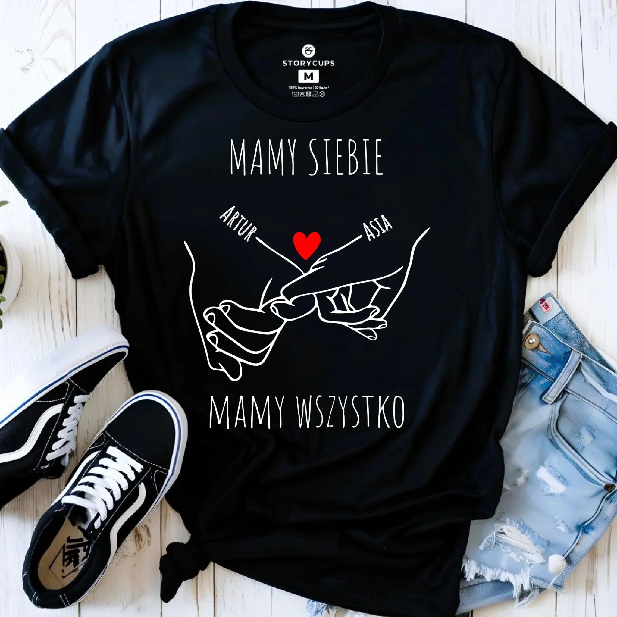 Koszulka damska - Zaplecione ręce mamy siebie mamy wszystko - personalizowana W63 - StoryCups.pl