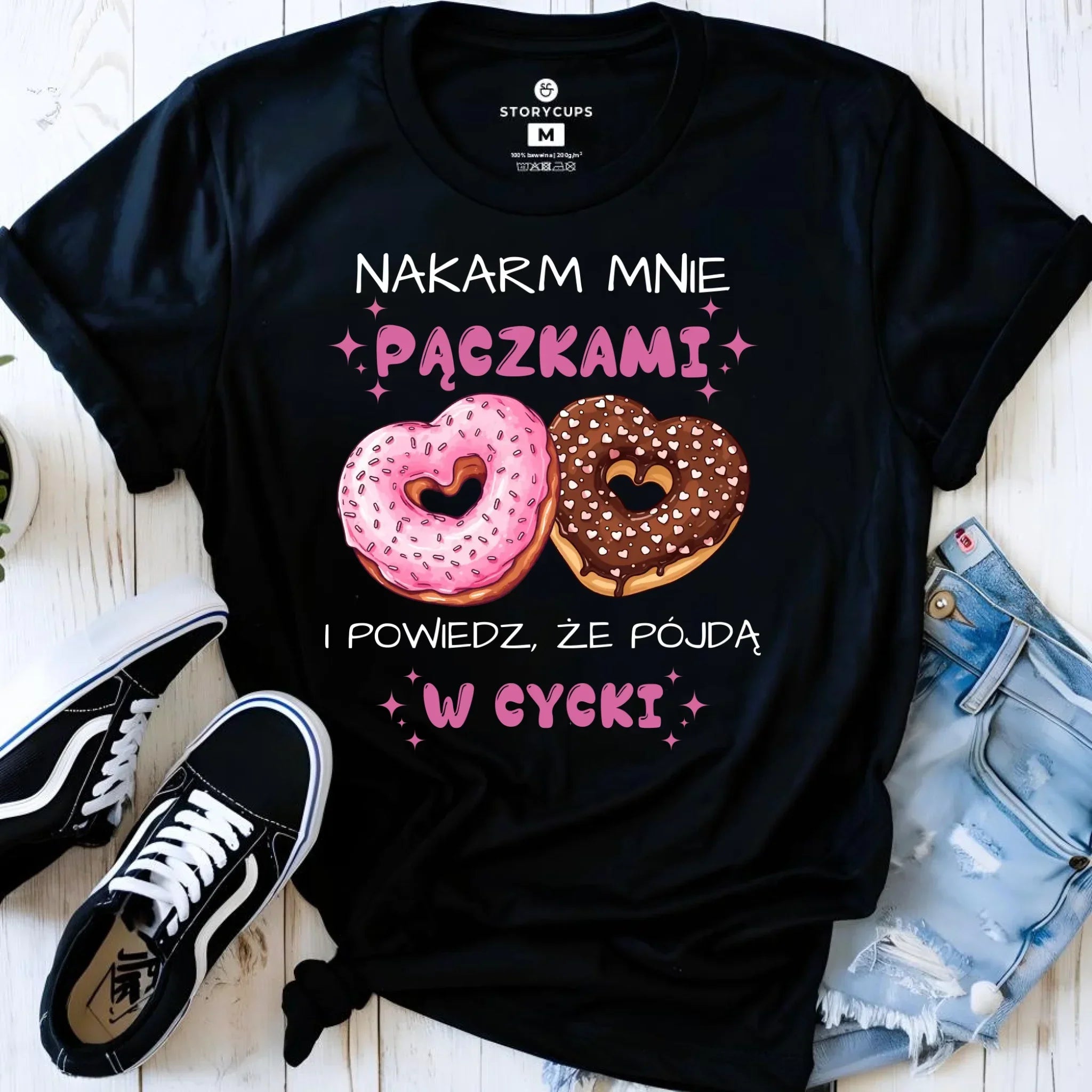 Koszulka damska - Nakarm mnie pączkami W59 - StoryCups.pl