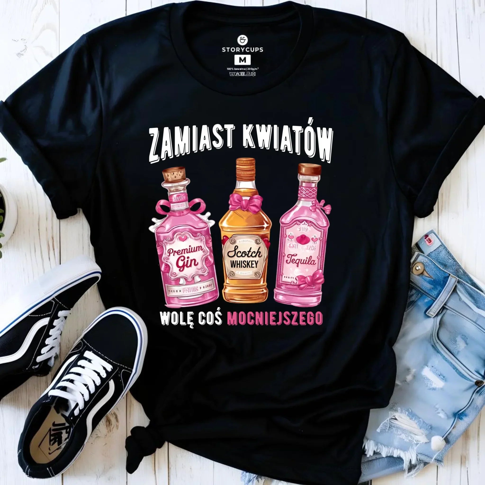 Koszulka damska - Zamiast kwiatów wolę coś mocniejszego W42 - StoryCups.pl