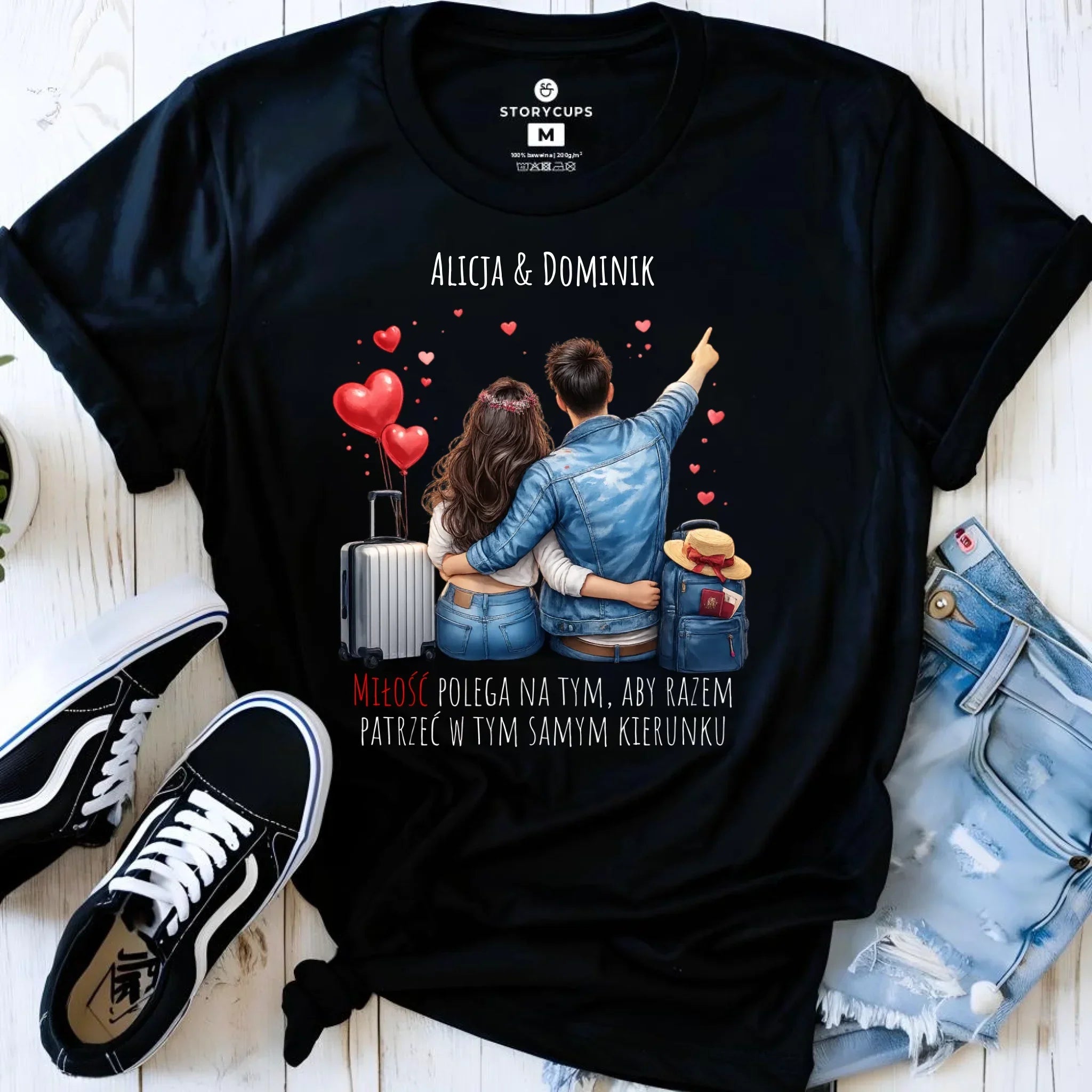 Koszulka damska dla par - Para w podróży miłość - personalizowana W12 - StoryCups.pl