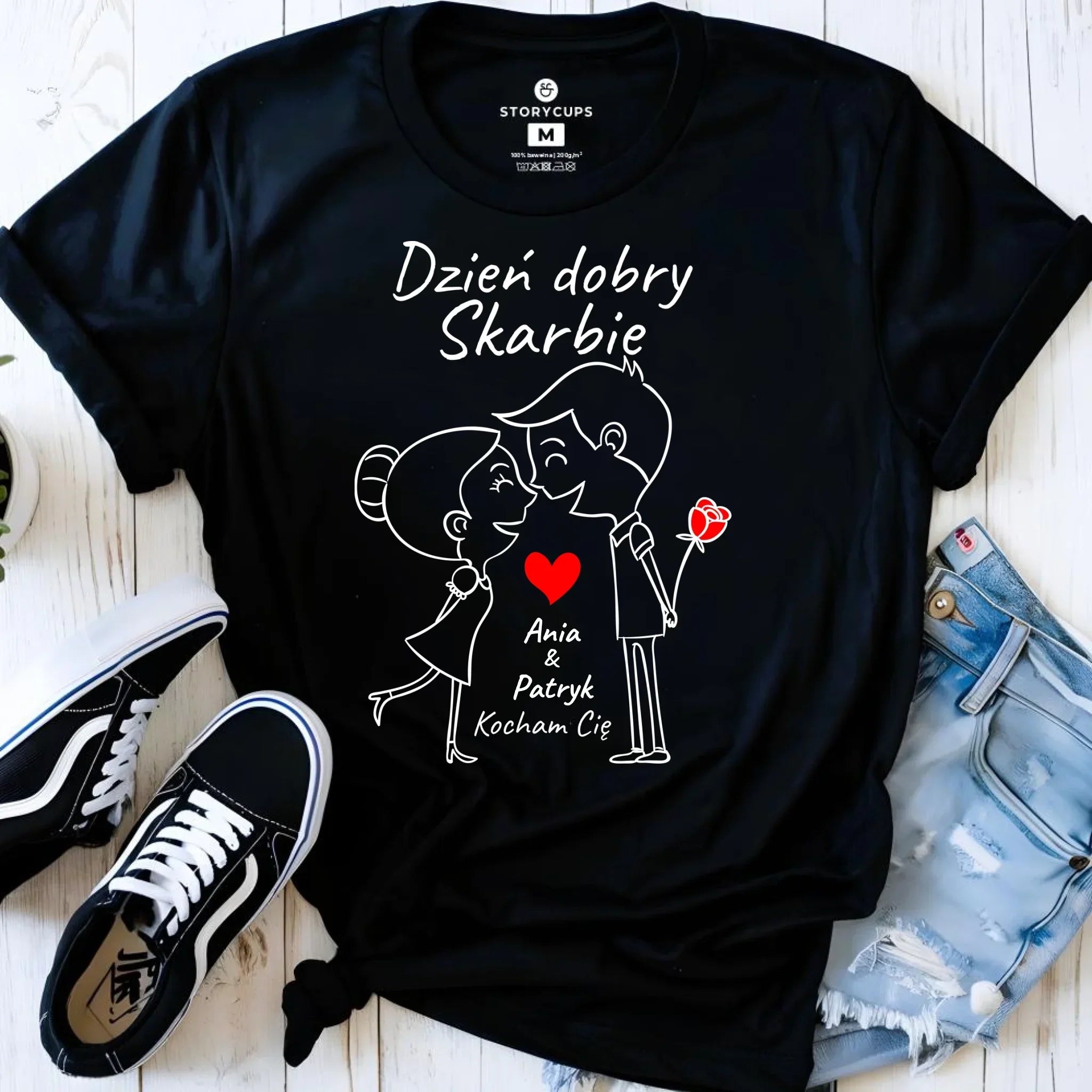 Koszulka damska dla par - Dzień dobry Skarbie - personalizowana W15 - StoryCups.pl