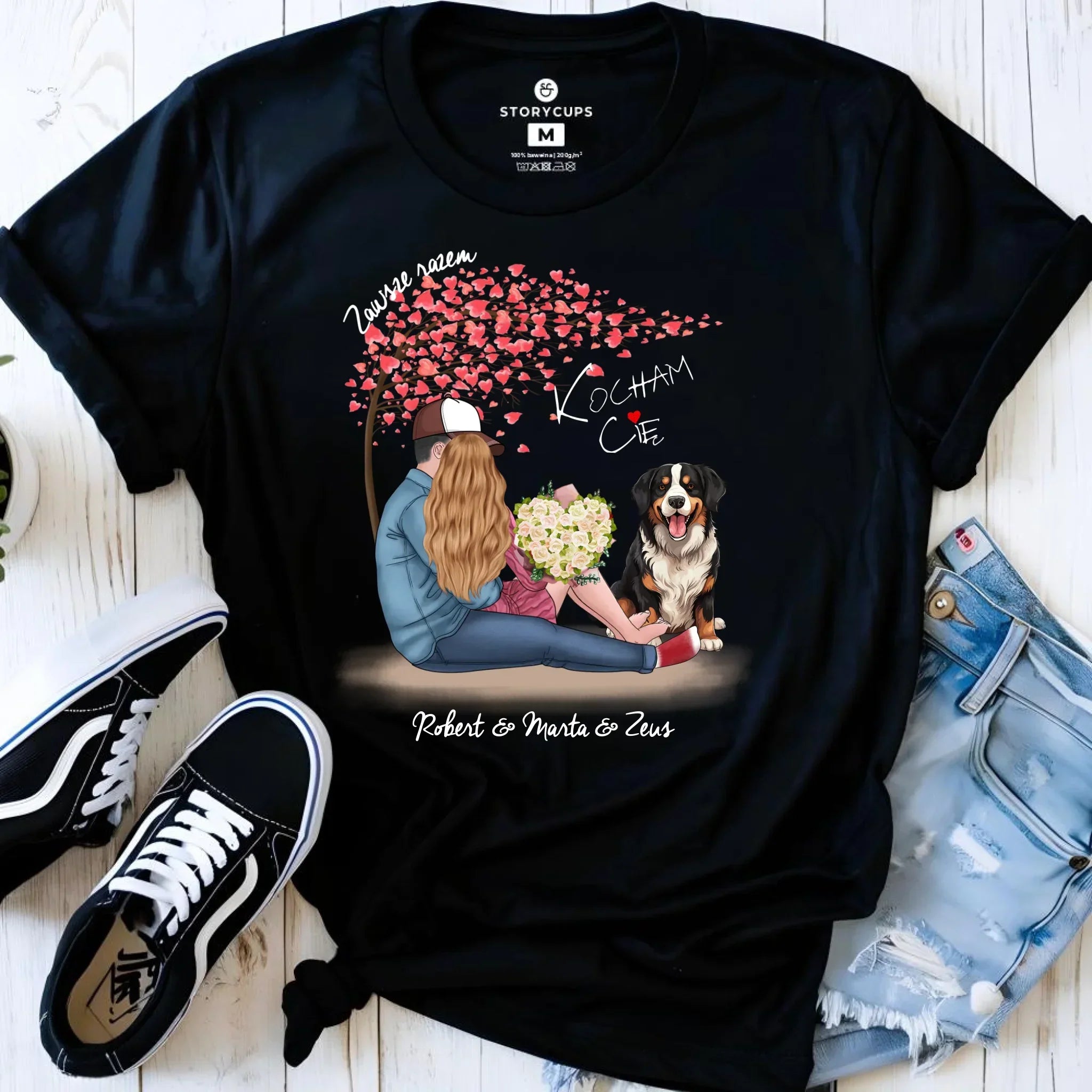 Koszulka damska dla par + Berneńczyk - Zawsze razem - personalizowana W04A - StoryCups.pl