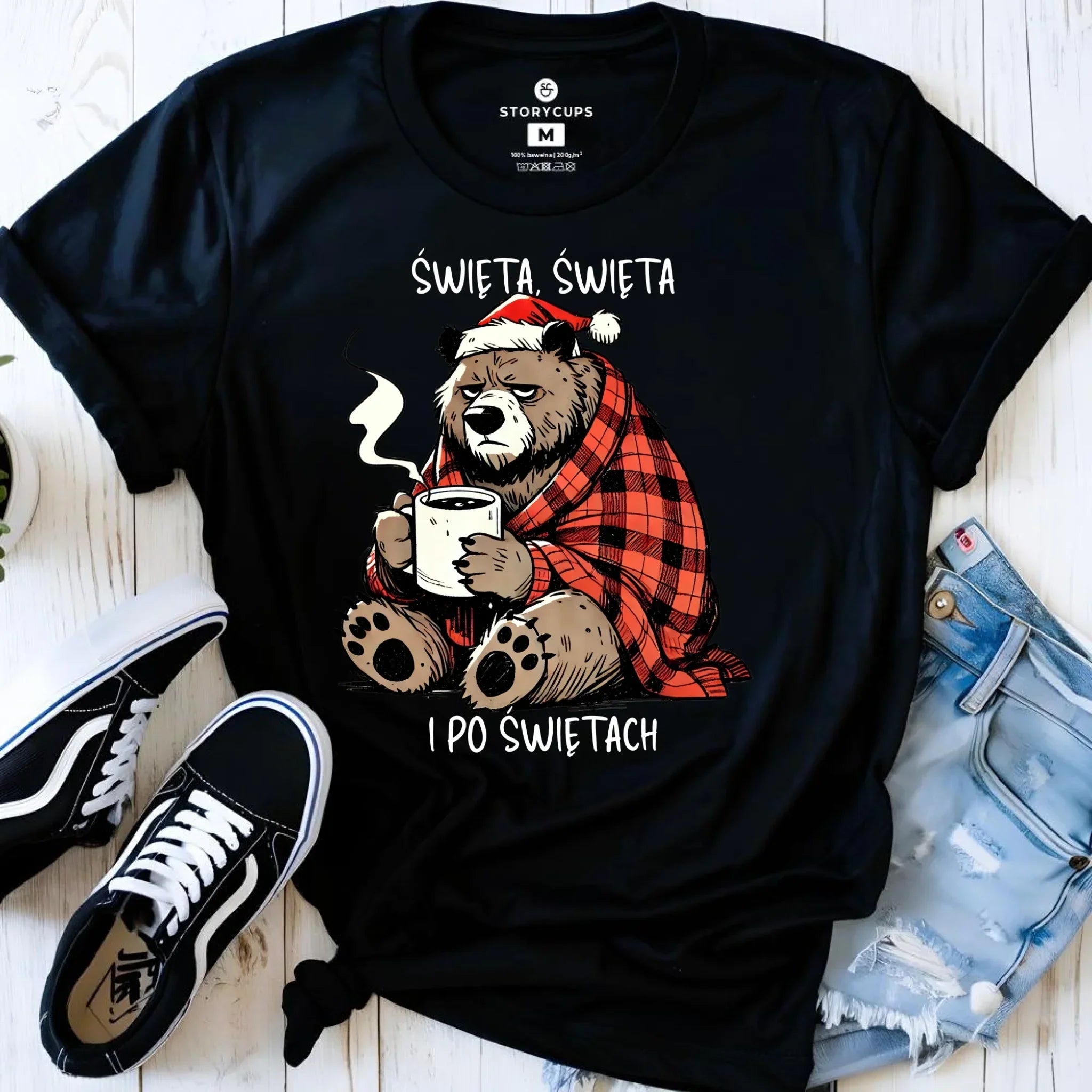 Koszulka damska świąteczna - Miś Święta, święta i po świętach BN16 - StoryCups.pl