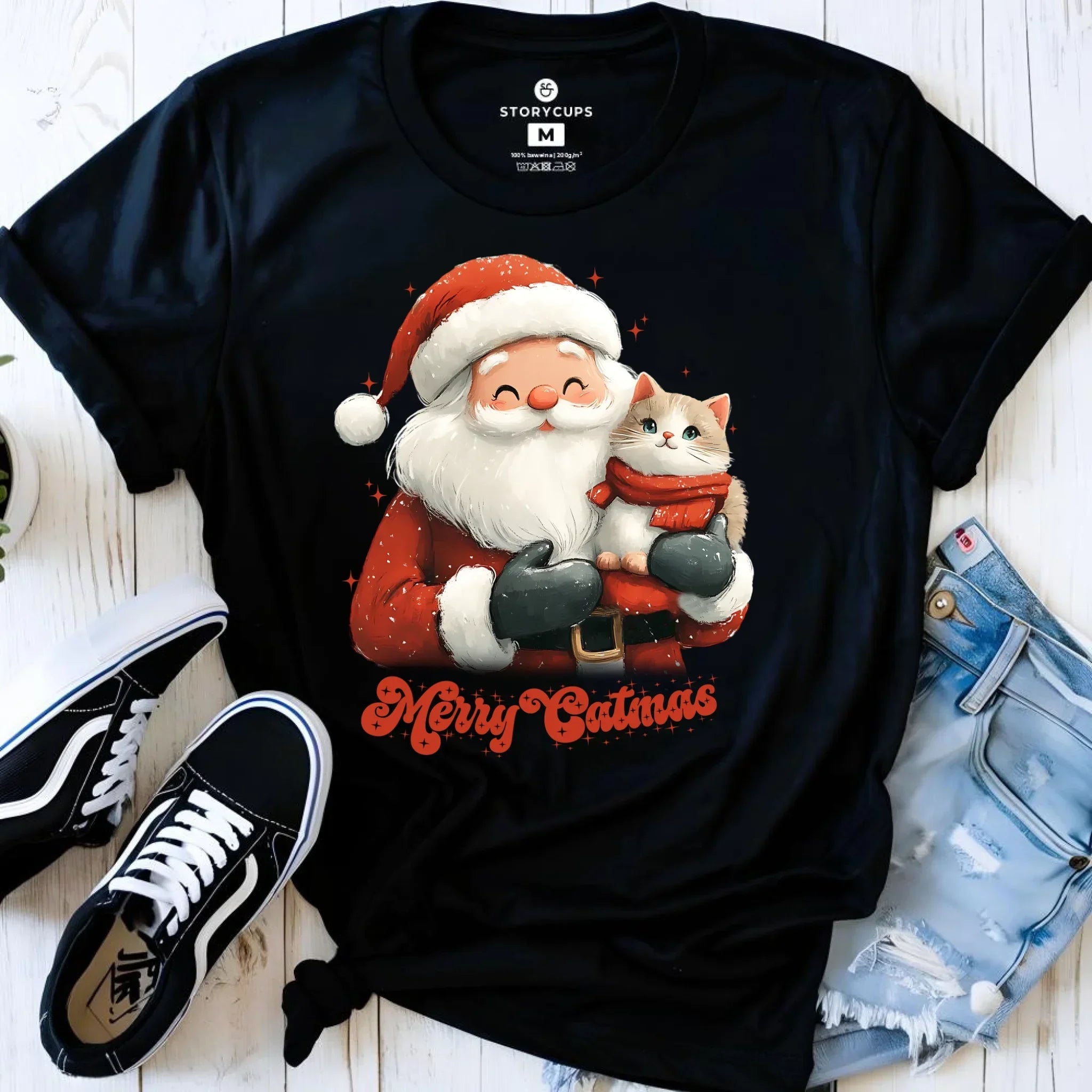Koszulka damska świąteczna - prezent dla kociary - Merry Catmas BN38 - StoryCups.pl