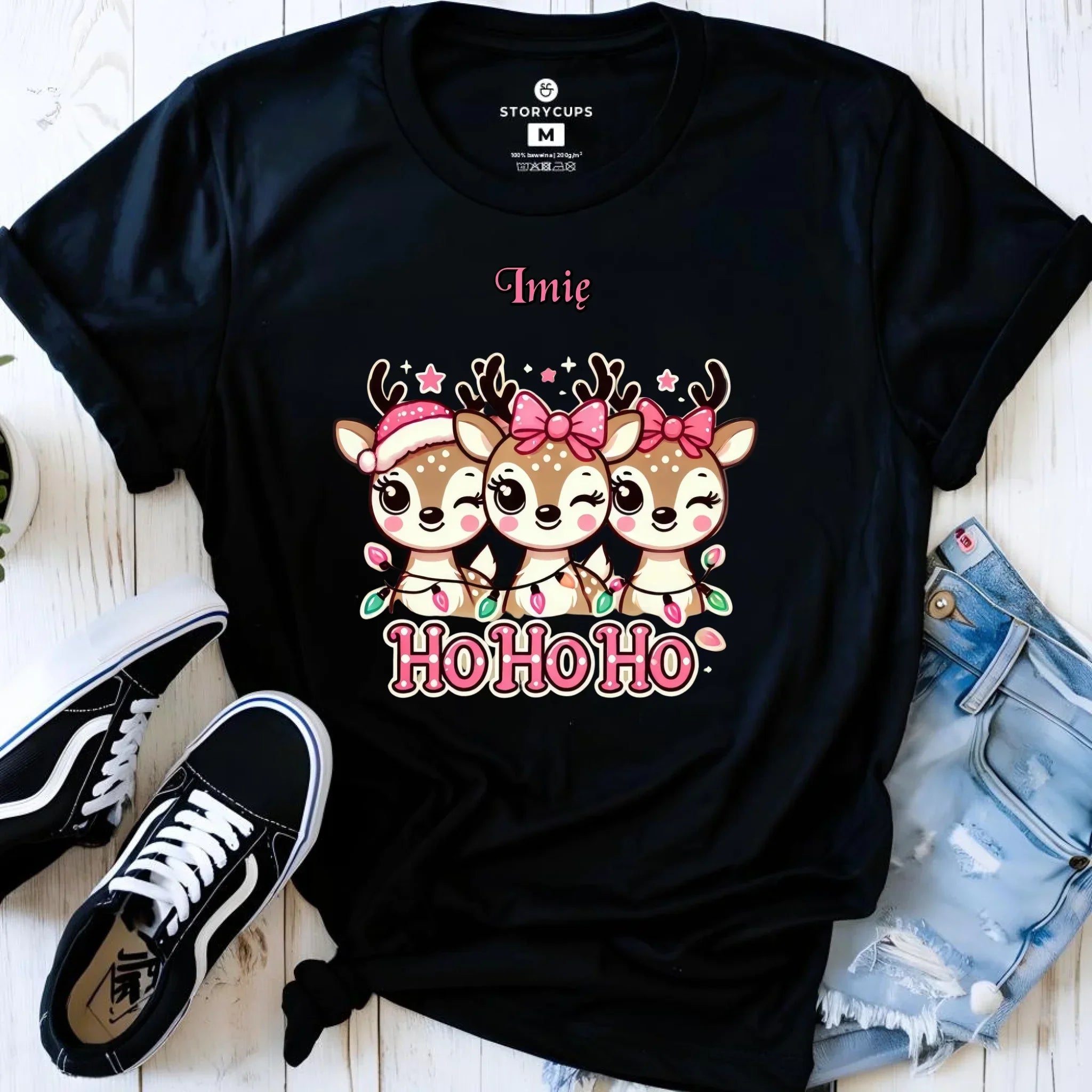 Koszulka damska świąteczna - Ho ho ho Słodkie reniferki - personalizowana BN49 - StoryCups.pl