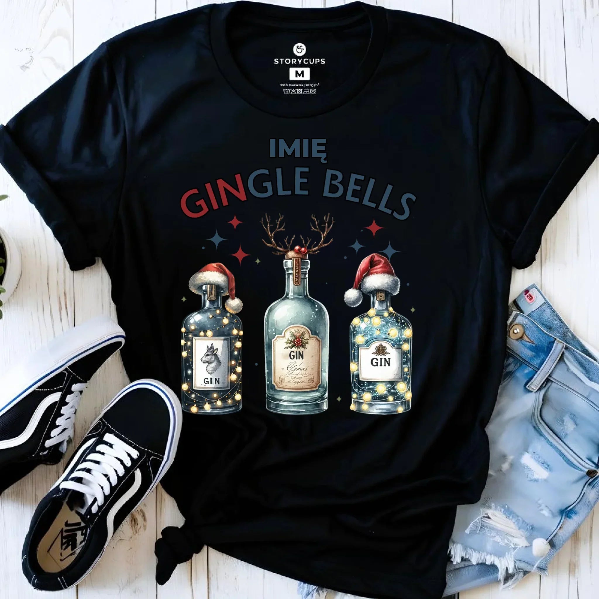 Koszulka damska świąteczna - Gin Gingle bells - personalizowana BN68 - StoryCups.pl