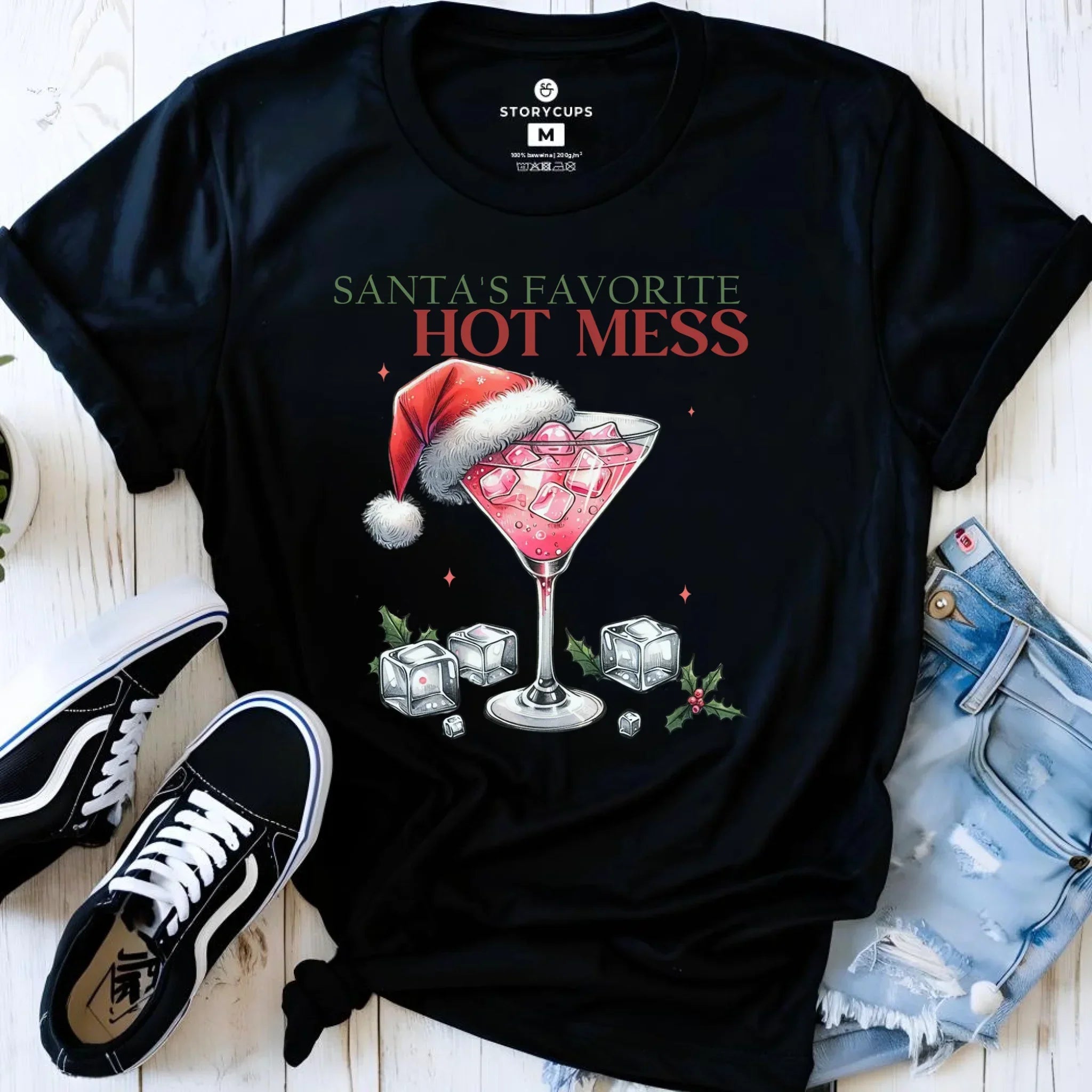 Koszulka damska świąteczna - Santa's favorite hot mess BN75 - StoryCups.pl