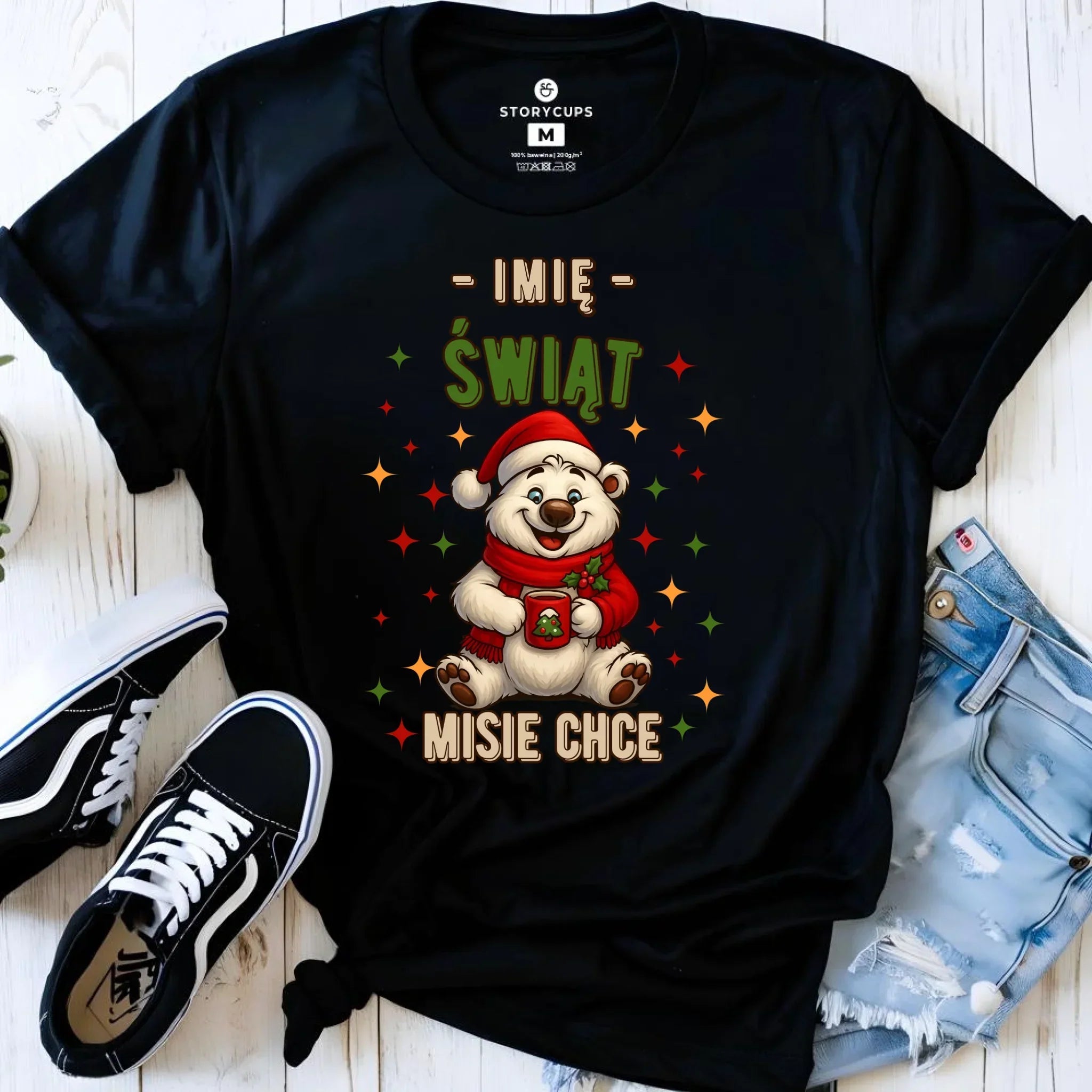 Koszulka damska świąteczna - Misiek Świąt misie chce - personalizowana BN86 - StoryCups.pl
