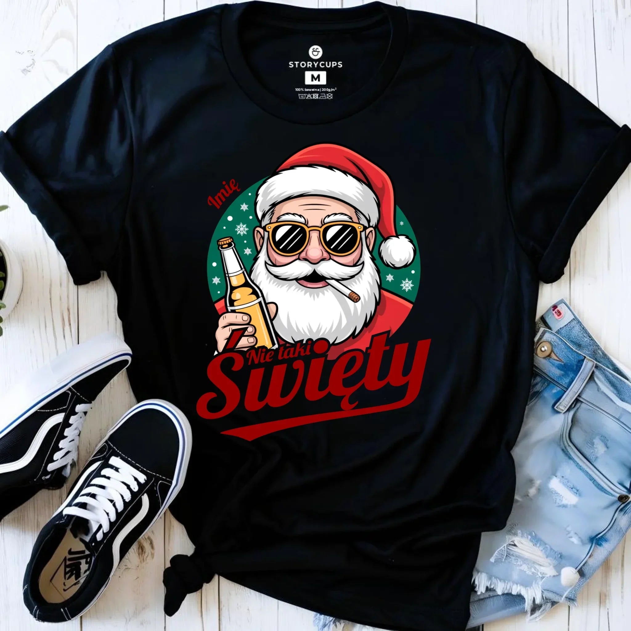 Koszulka damska świąteczna - Mikołaj nie taki święty - personalizowana BN80 - StoryCups.pl