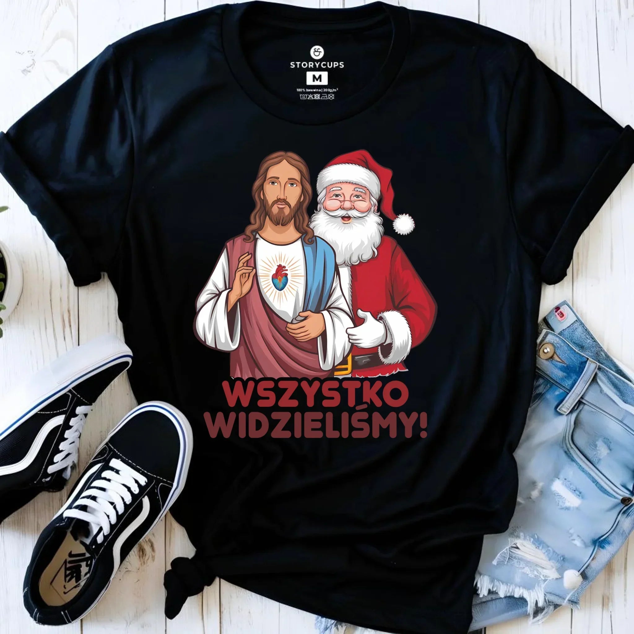 Koszulka damska świąteczna - Jezus i Mikołaj Wszystko widzieliśmy BN89 - StoryCups.pl