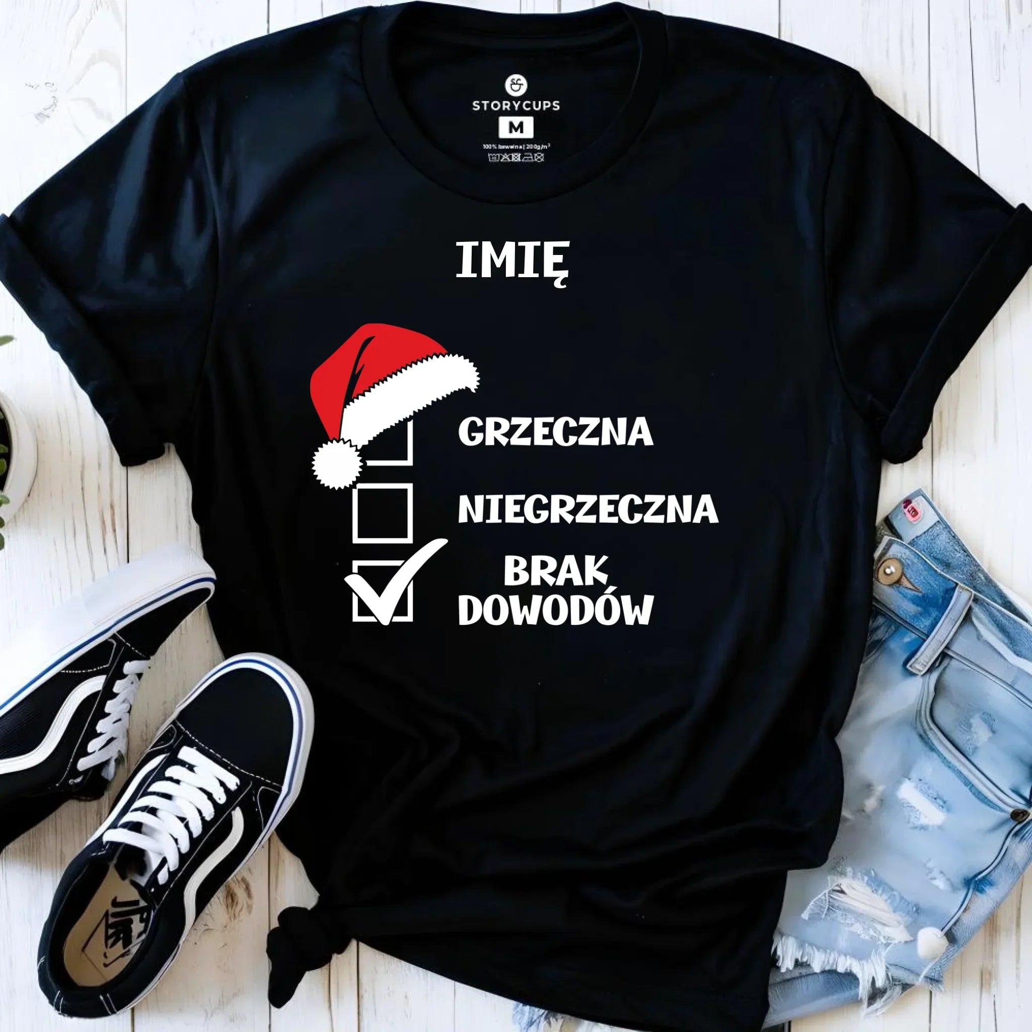 Koszulka damska świąteczna - Grzeczna niegrzeczna brak dowodów - personalizowana BN147 - StoryCups.pl