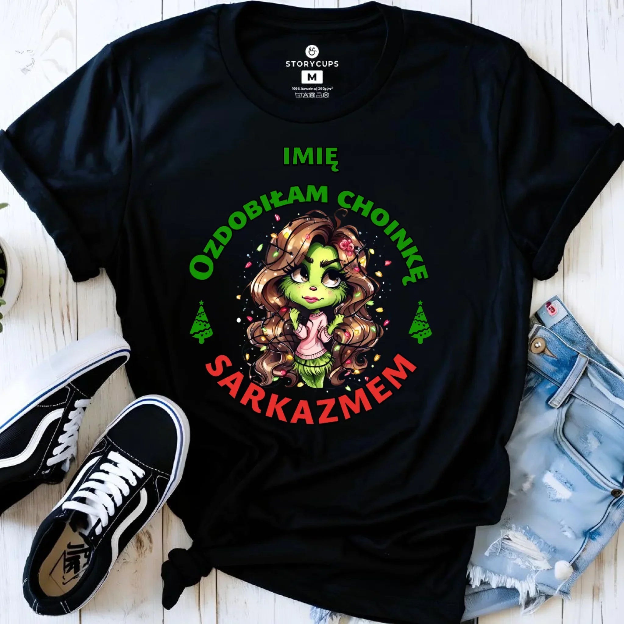 Koszulka damska świąteczna - Grinch - Ozdobiłam choinkę sarkazmem - personalizowana BN115 - StoryCups.pl