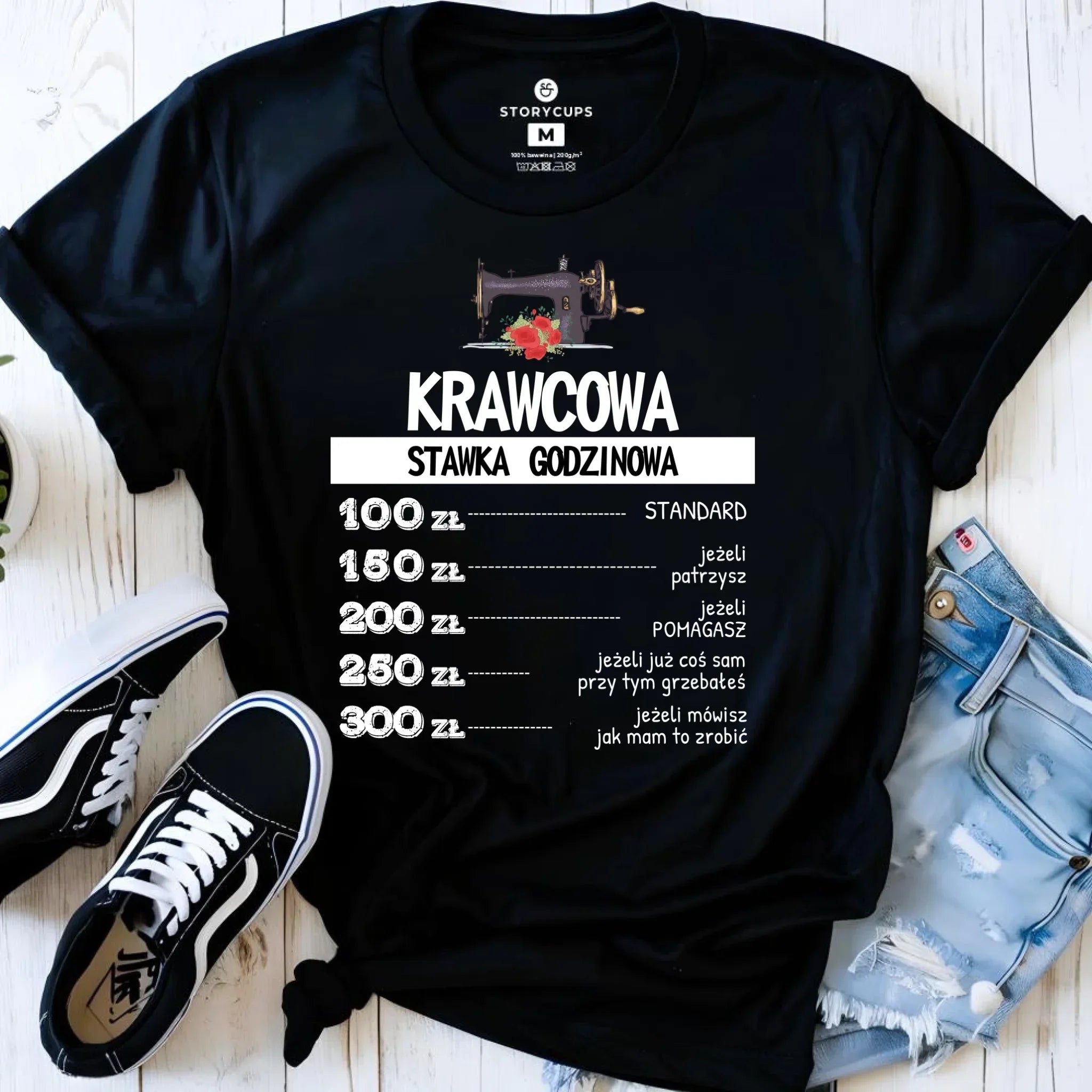 Koszulka damska szyciowa dla krawcowej - Stawka godzinowa HS26 - StoryCups.pl