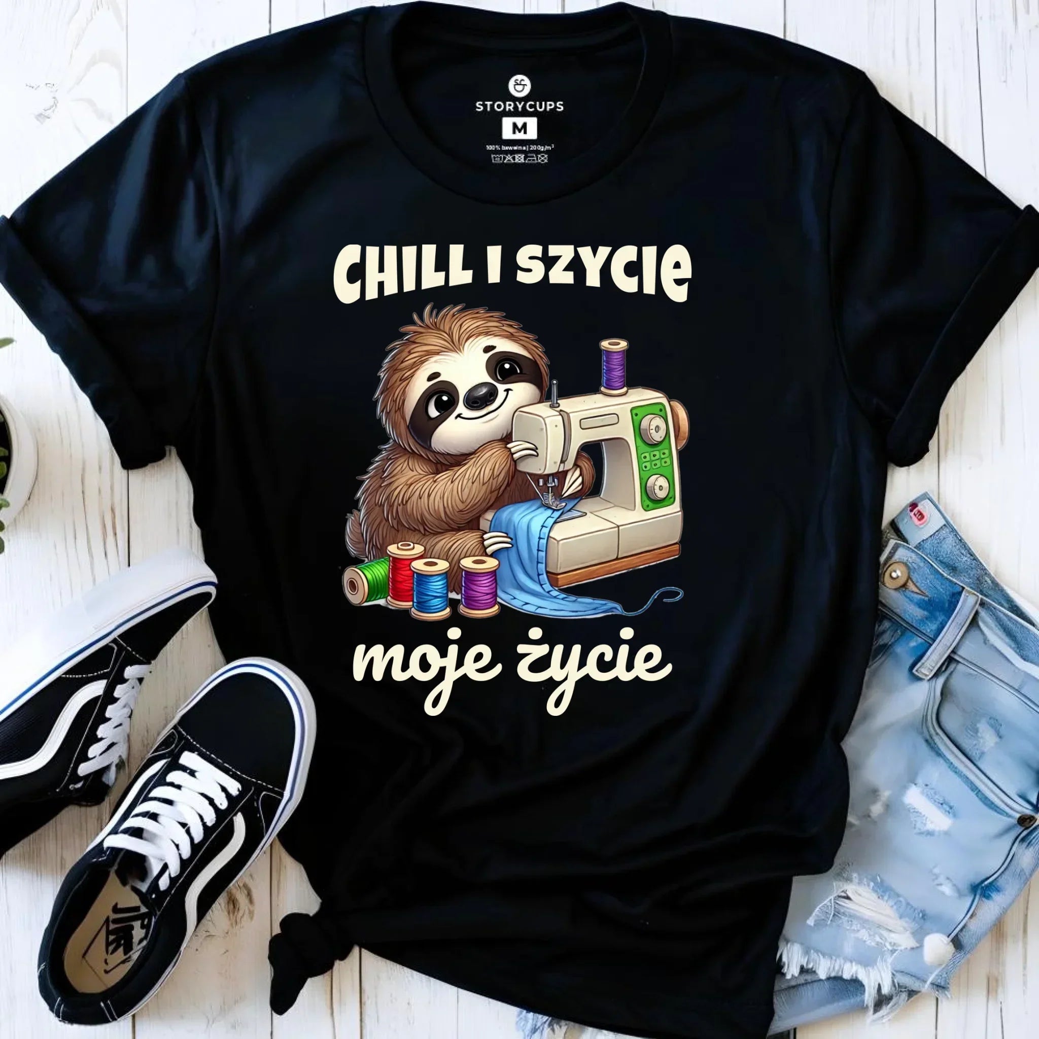 Koszulka damska szyciowa dla krawcowej - Chill i szycie moje życie HS17 - StoryCups.pl