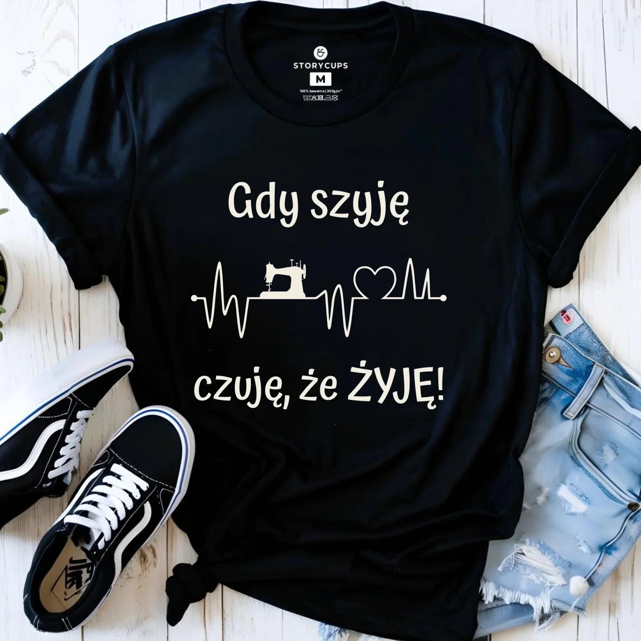 Koszulka damska szyciowa dla krawcowej - Gdy szyję czuję, że żyję HS12 - StoryCups.pl