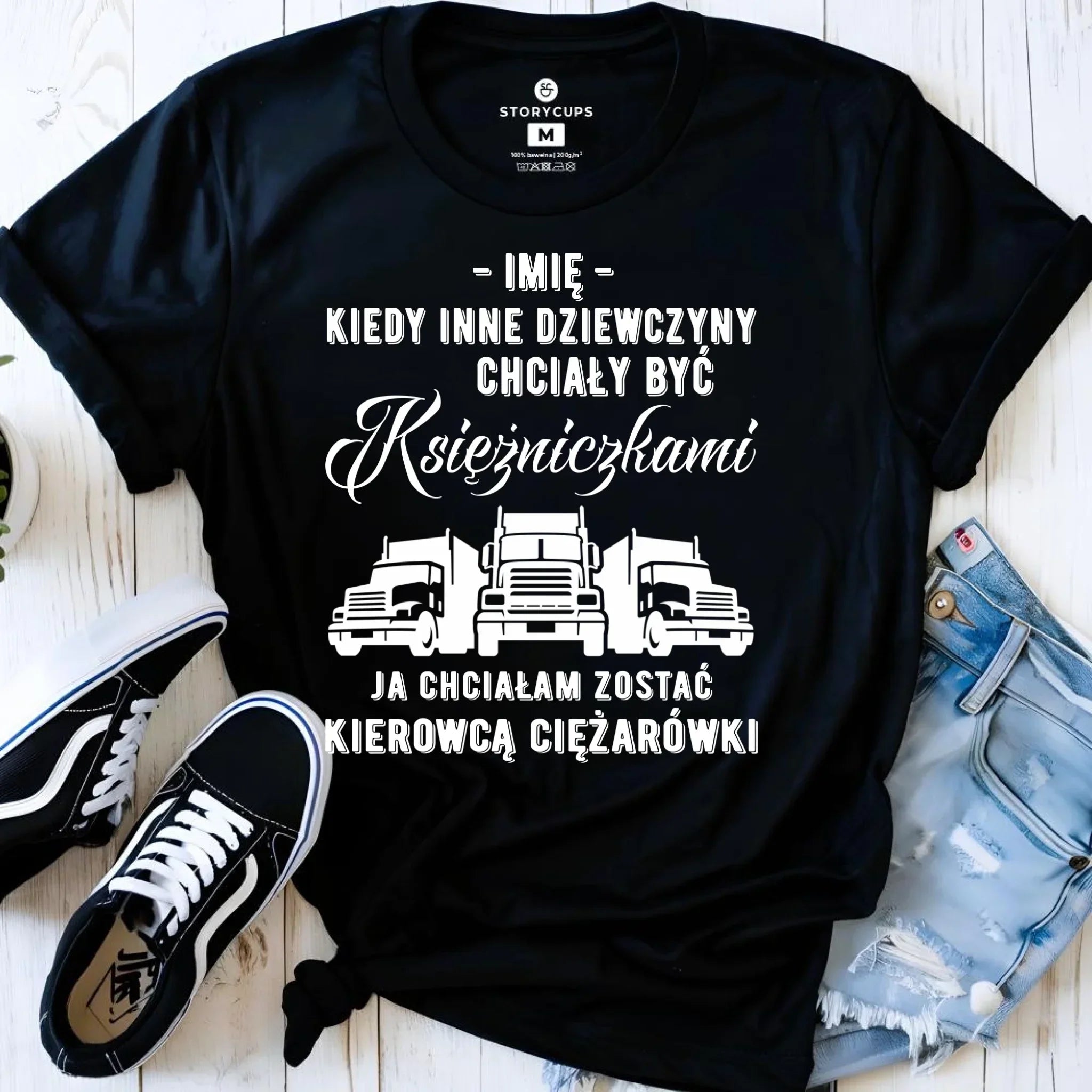 Koszulka damska dla kierowcy ciężarówki - Nie chciałam być księżniczką - personalizowana ZKT08 - StoryCups.pl