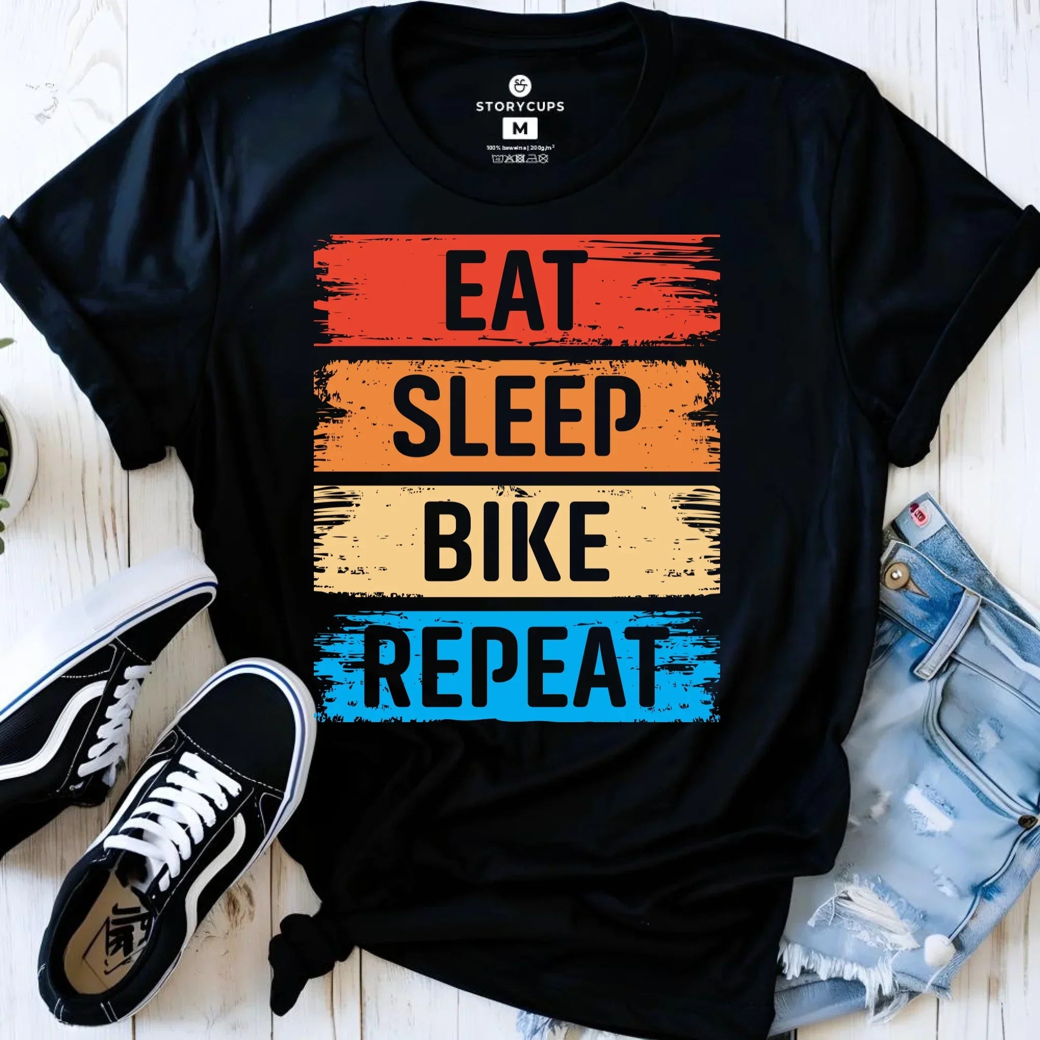 Koszulka damska na rower - Eat sleep bike repeat HR03 - StoryCups.pl