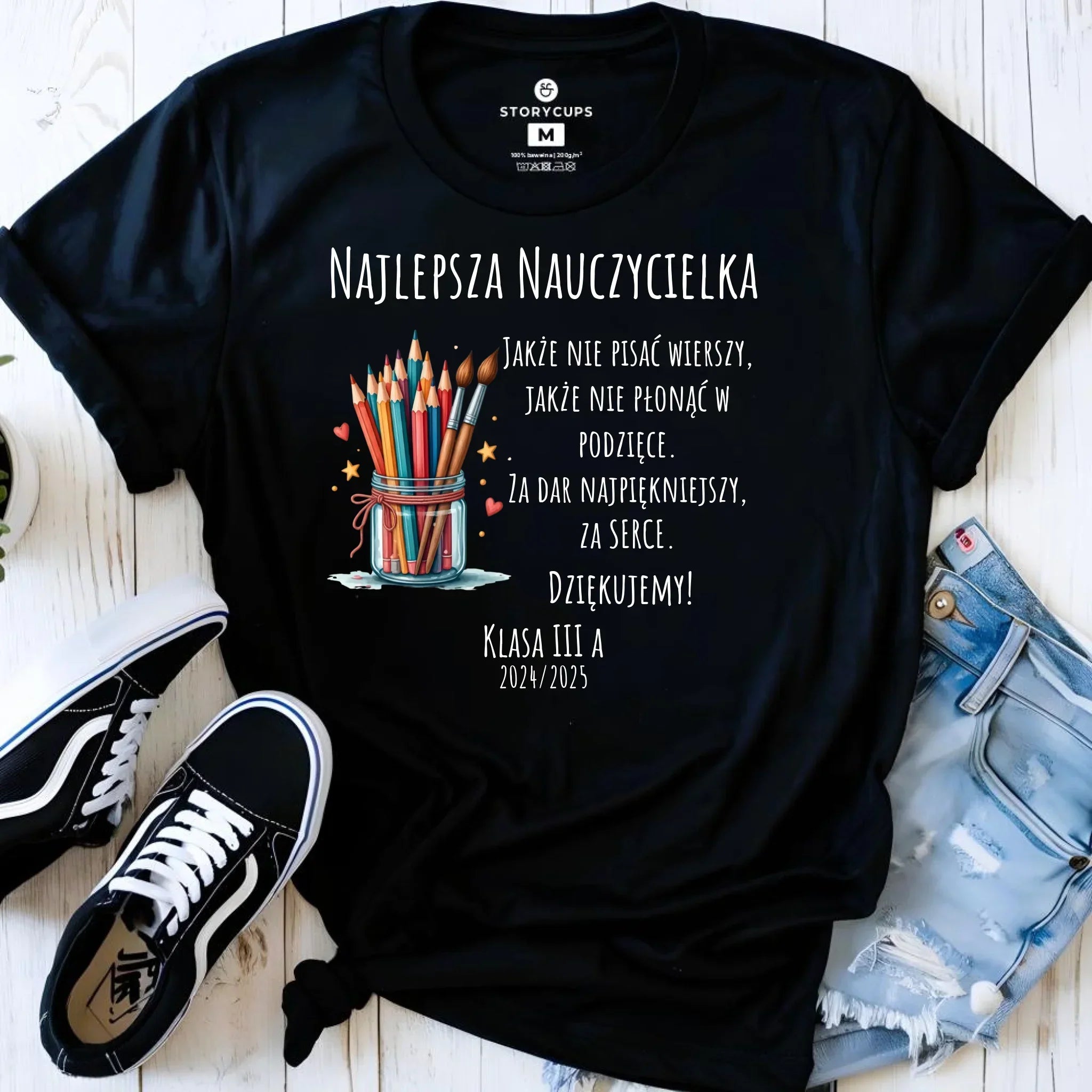 Koszulka damska dla nauczycielki - Najlepsza nauczycielka - Podziękowanie od klasy - personalizowana N20 - StoryCups.pl