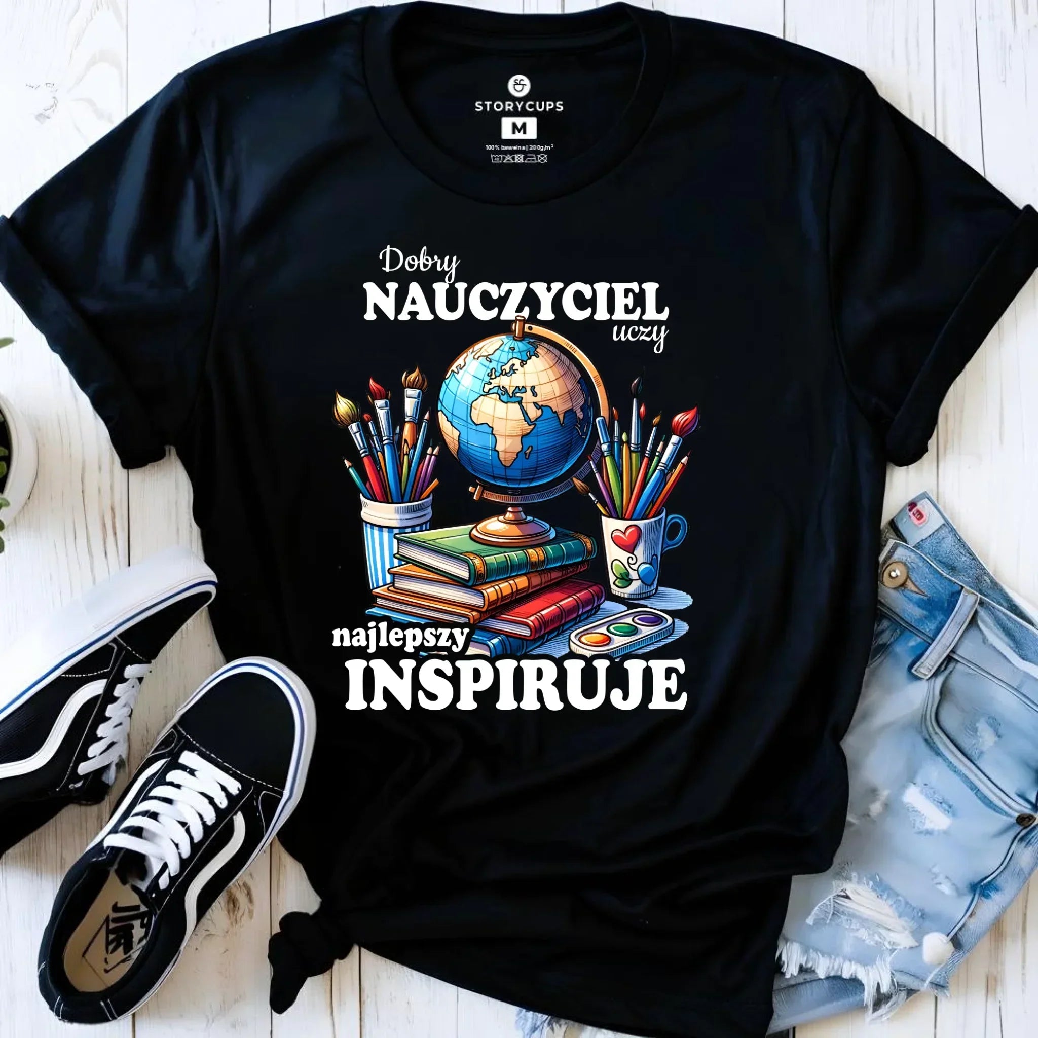 Koszulka dla nauczycielki - Dobry nauczyciel uczy najlepszy inspiruje N72 - StoryCups.pl