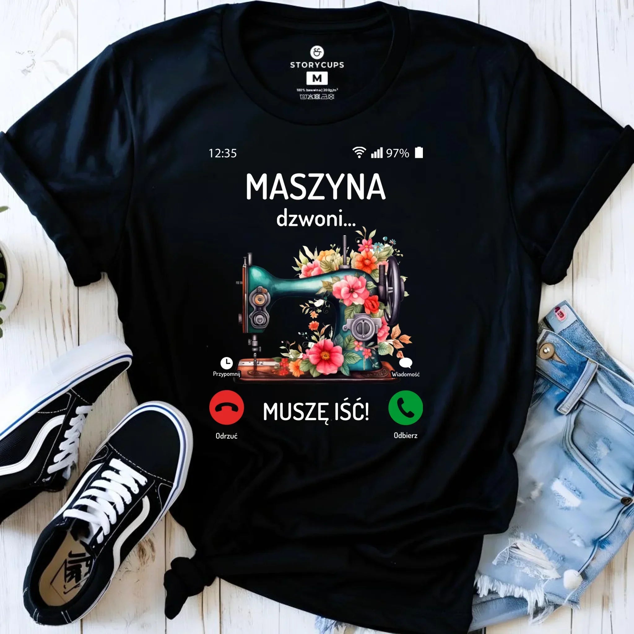 Koszulka damska szyciowa dla krawcowej - Maszyna dzwoni muszę iść HS05 - StoryCups.pl