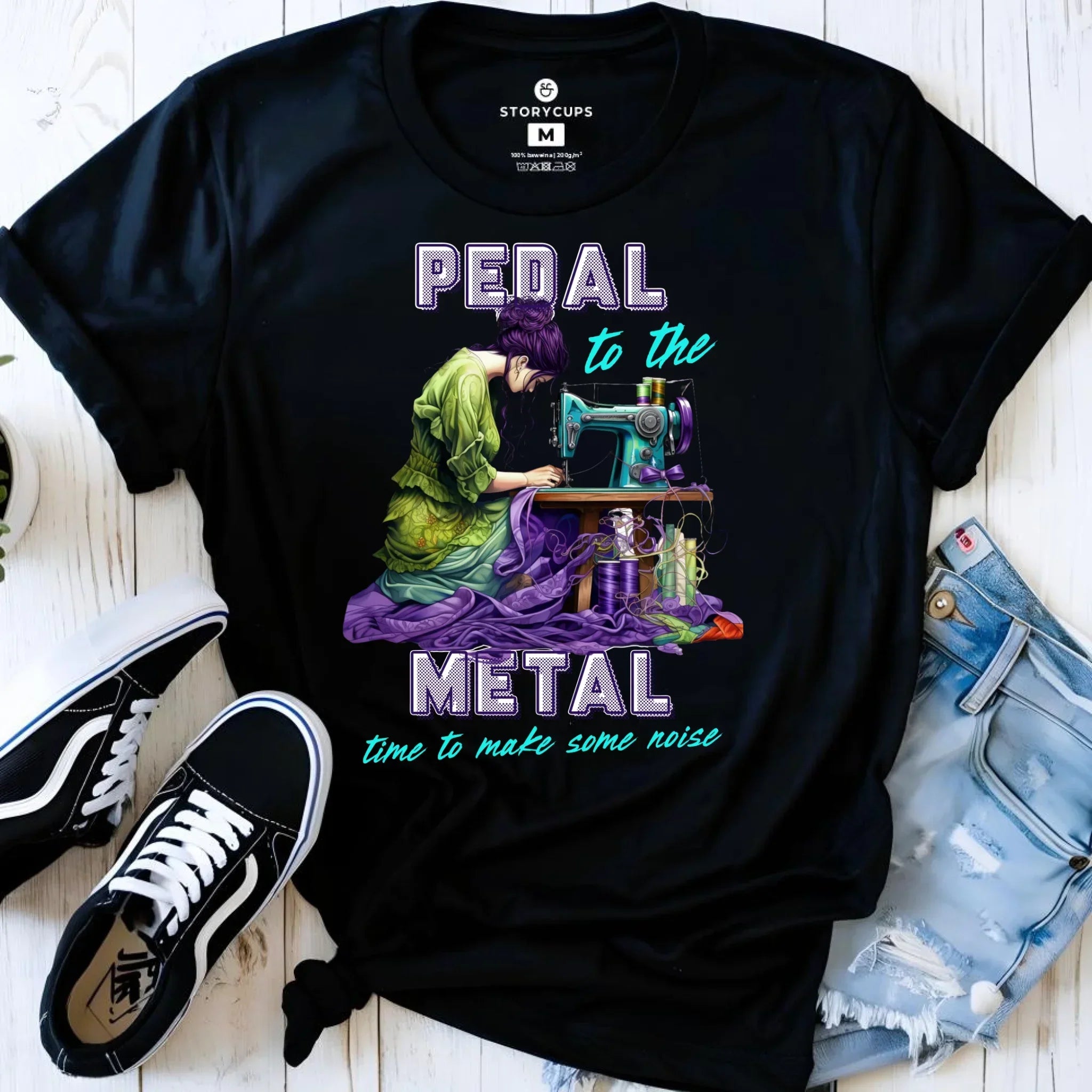 Koszulka damska szyciowa - prezent dla krawcowej - PEDAL METAL HS01 - StoryCups.pl