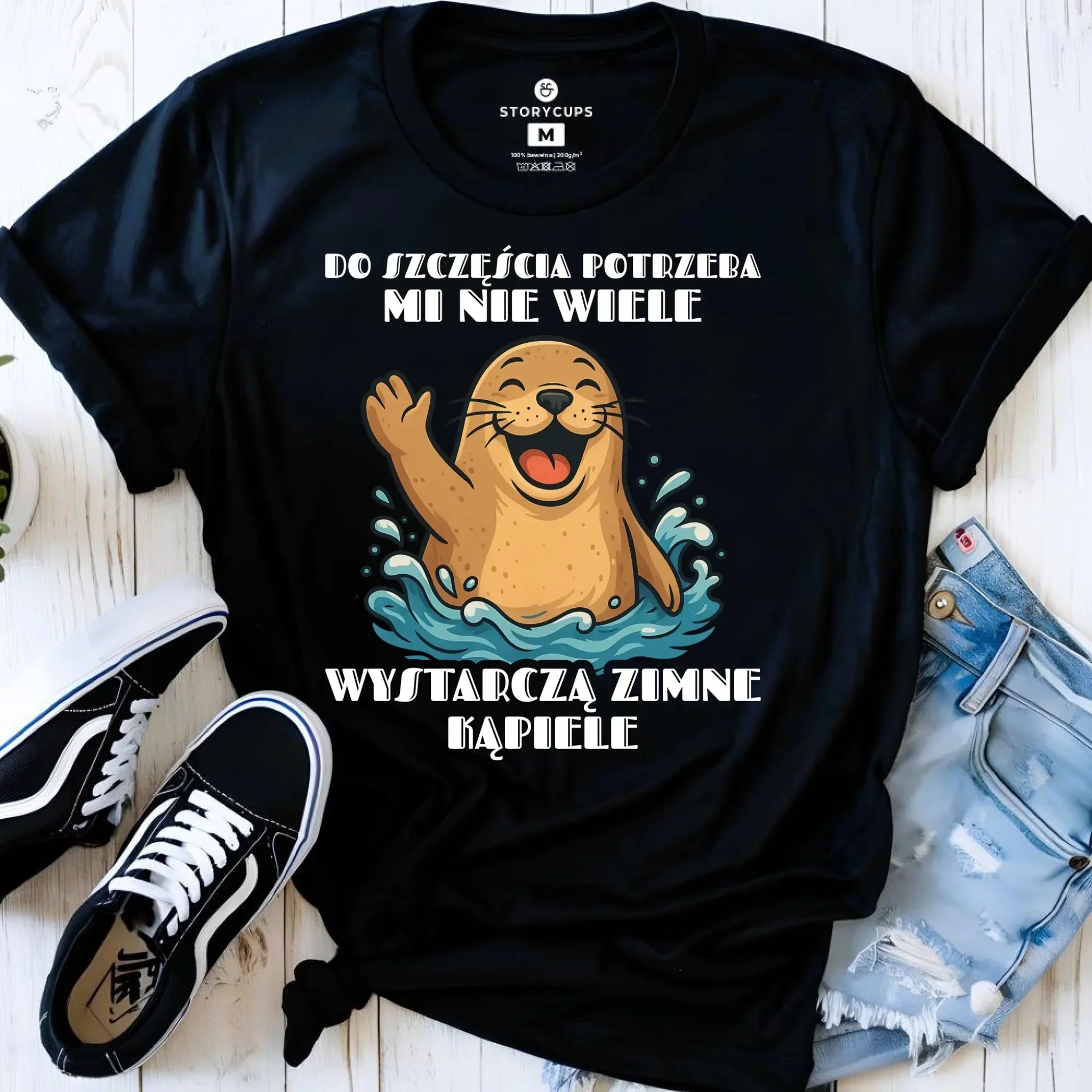 Koszulka damska - prezent dla morsa - Do szczęścia potrzeba mi nie wiele HM06 - StoryCups.pl