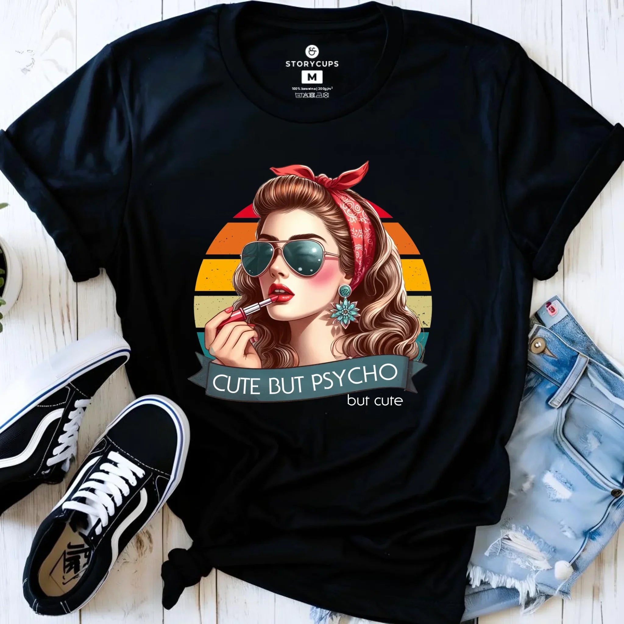 Koszulka damska – Cute but psycho - w stylu retro DZ09 - StoryCups.pl