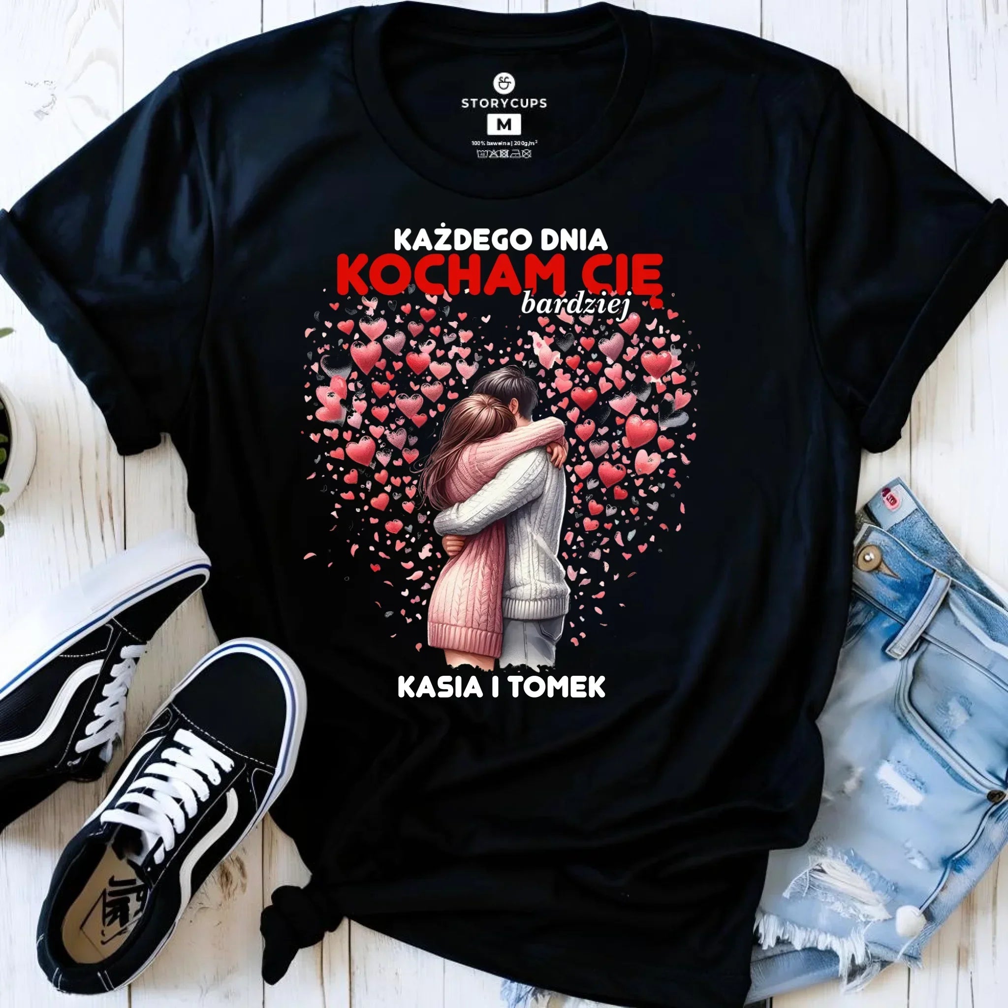Koszulka damska dla par - Każdego dnia kocham Cię bardziej - personalizowana W09 - StoryCups.pl