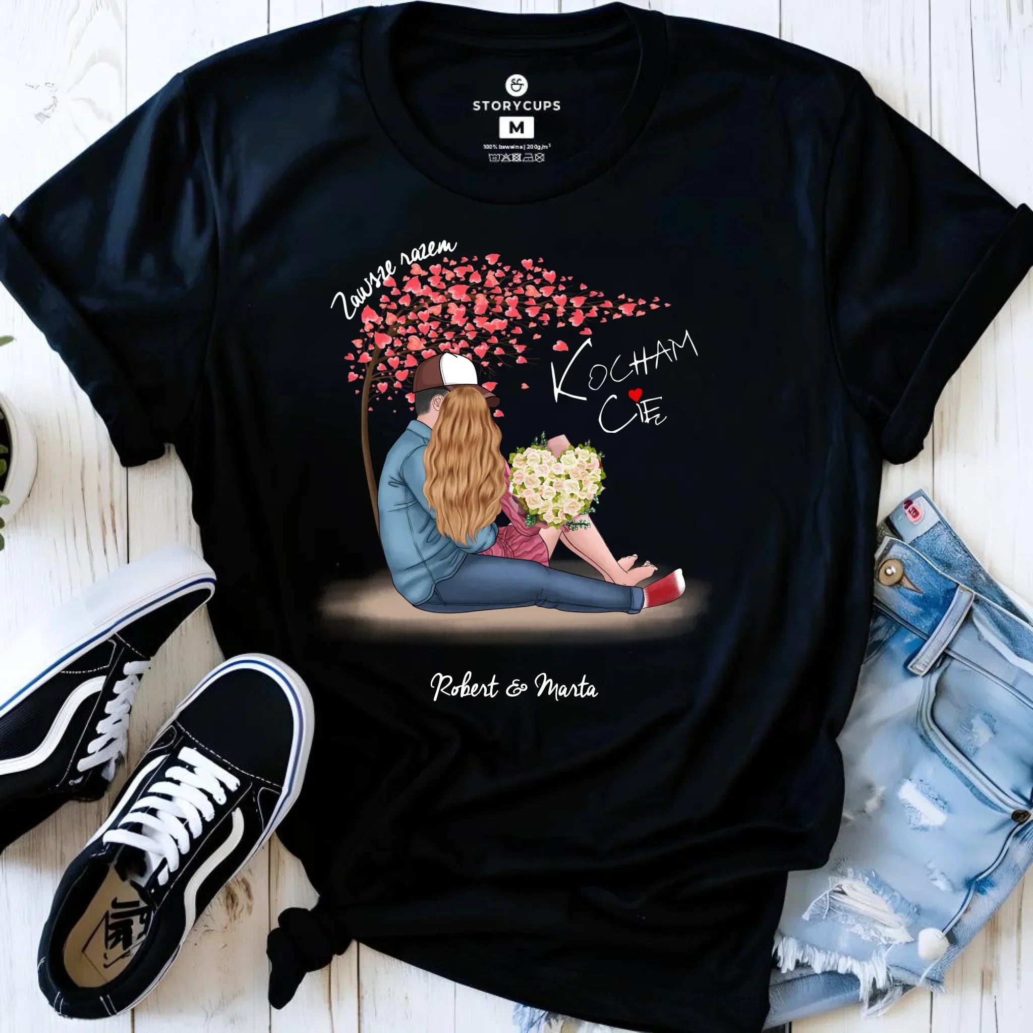 Koszulka damska dla par - prezent dla dziewczyny narzeczonej żony - Zawsze razem - personalizowana W04 - StoryCups.pl