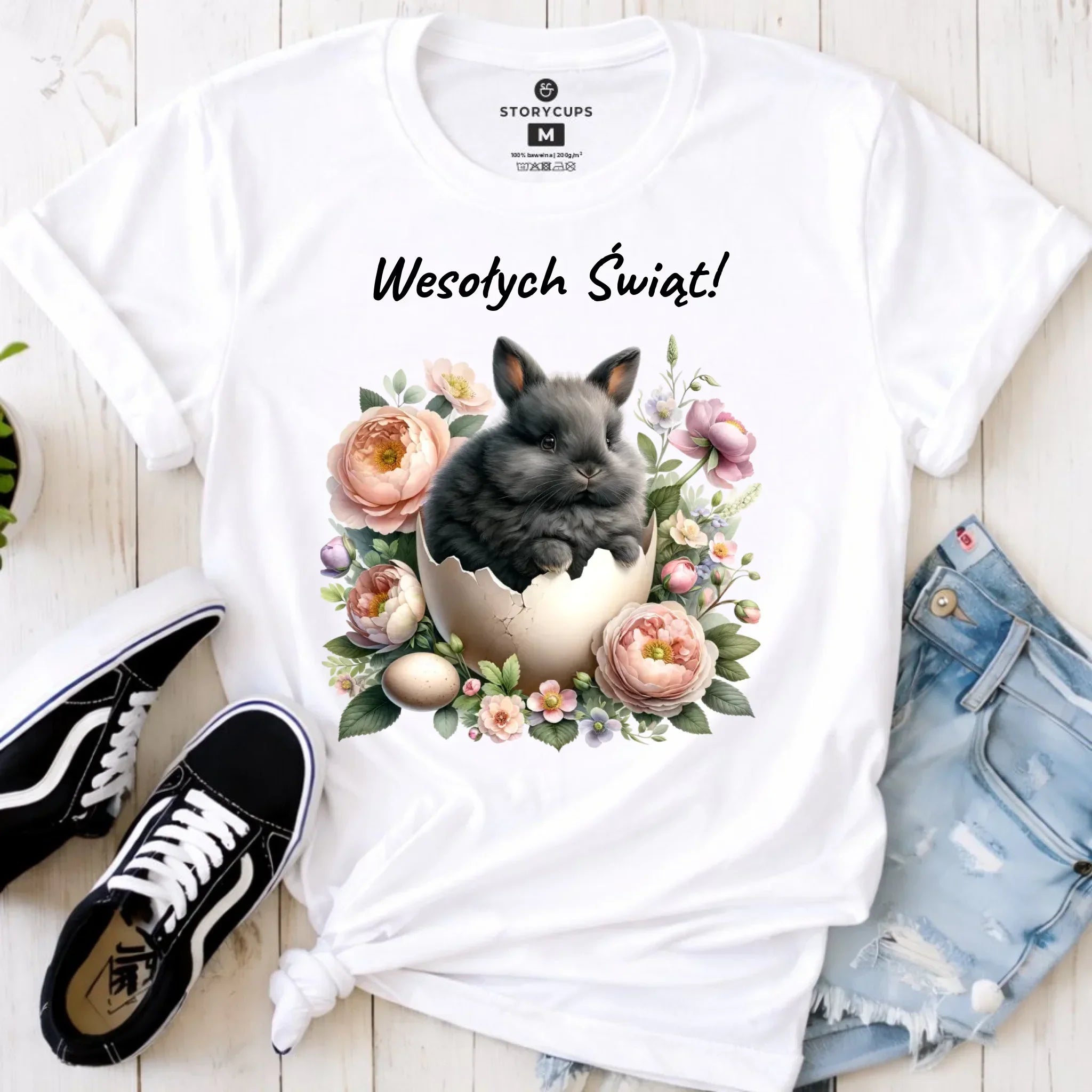 Koszulka damska na Wielkanoc - Zajączek w pisance Wesołych Świąt WN03 - StoryCups.pl