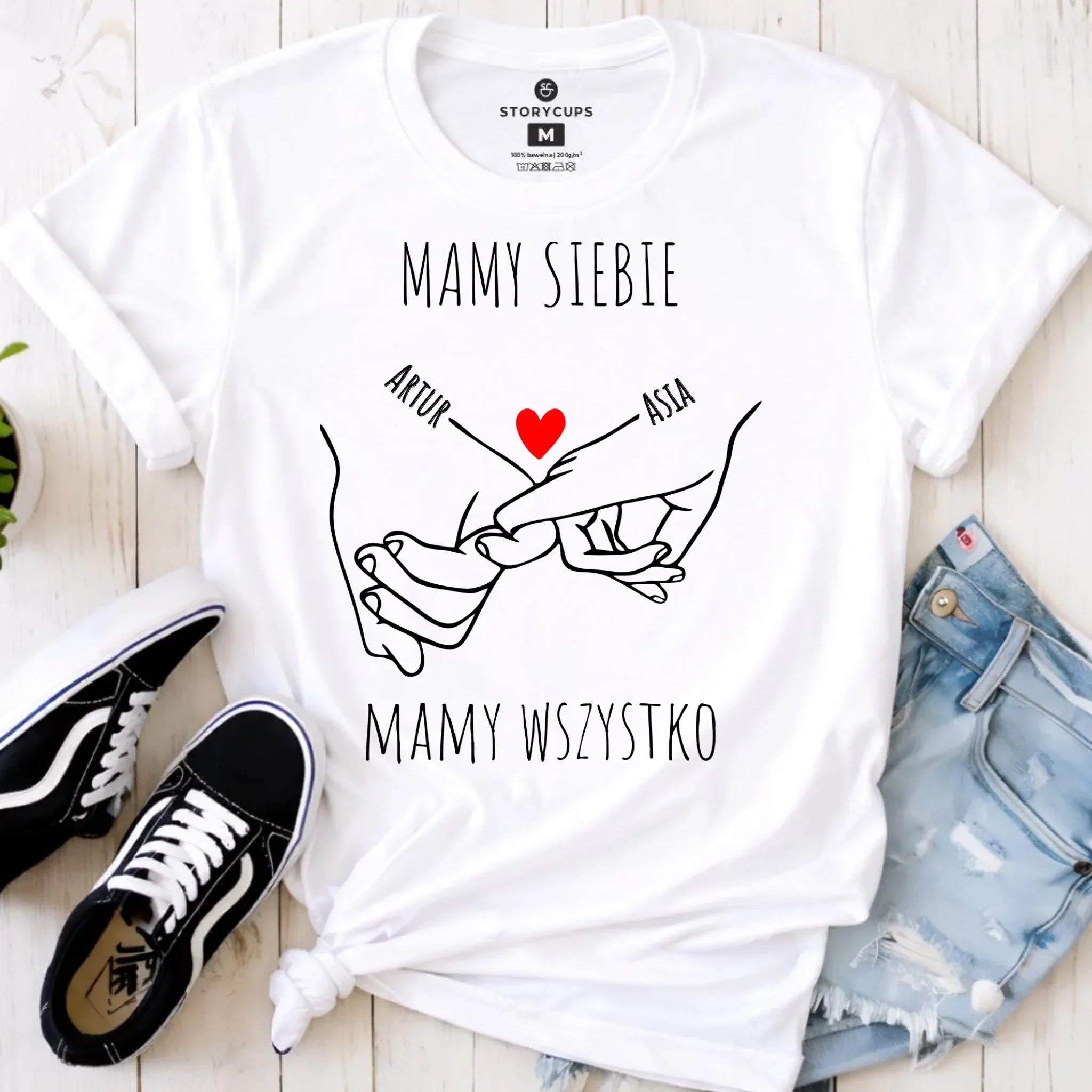 Koszulka damska - Zaplecione ręce mamy siebie mamy wszystko - personalizowana W63 - StoryCups.pl