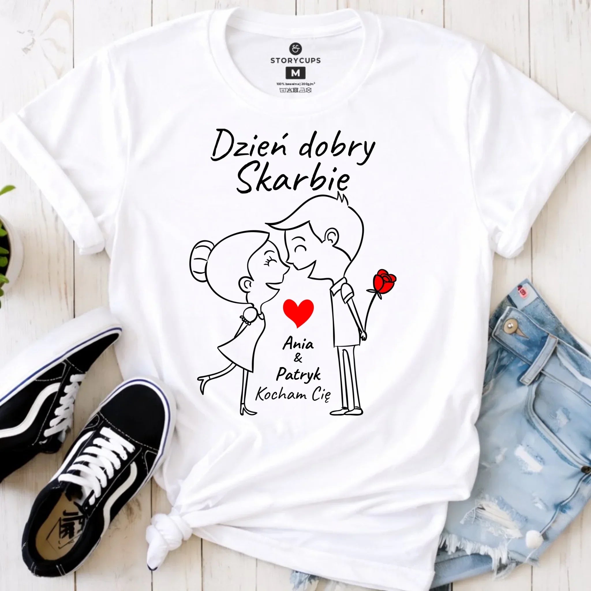 Koszulka damska dla par - Dzień dobry Skarbie - personalizowana W15 - StoryCups.pl