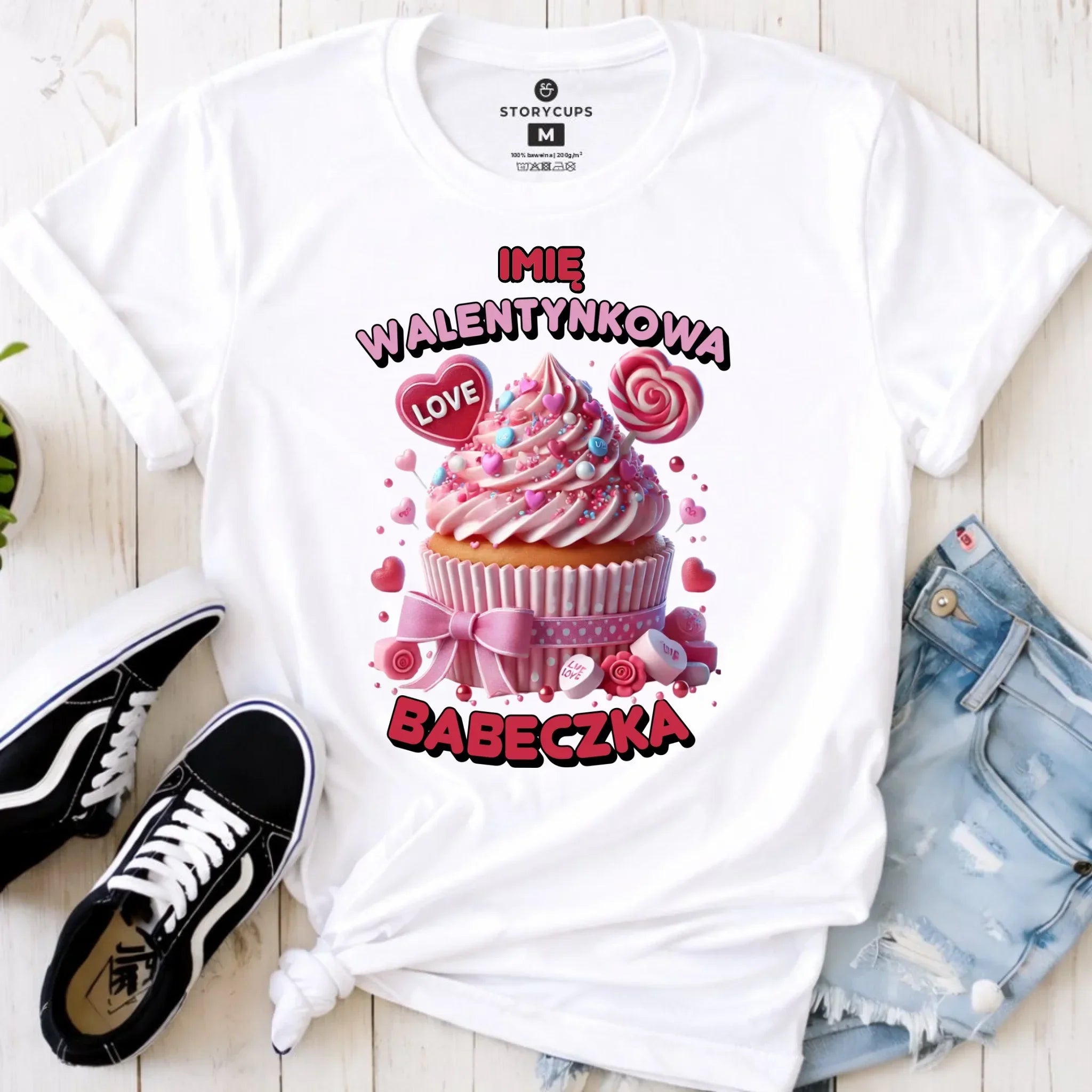 Koszulka damska na Walentynki - Walentynkowa Babeczka - personalizowana W21 - StoryCups.pl