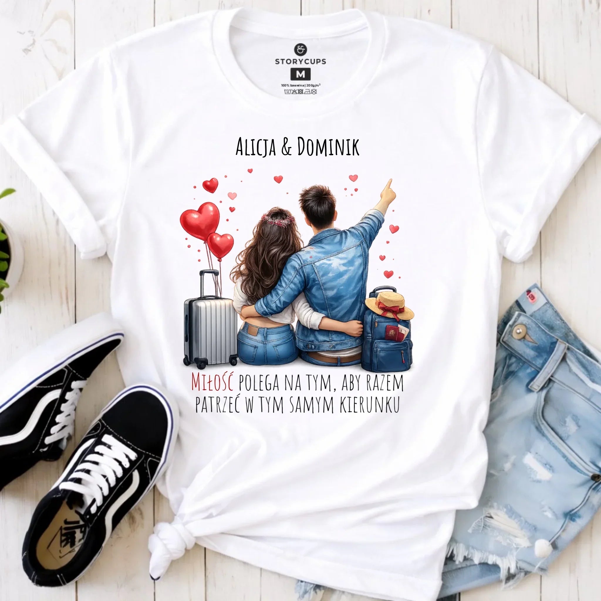 Koszulka damska dla par - Para w podróży miłość - personalizowana W12 - StoryCups.pl