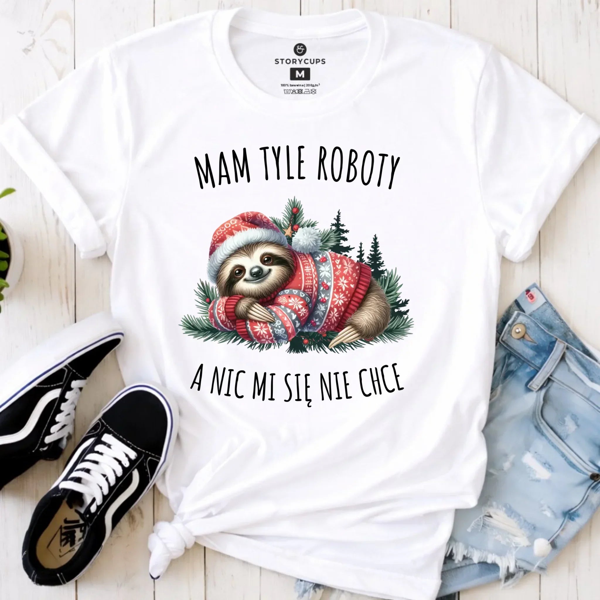 Koszulka damska świąteczna - Leniwiec Mam tyle roboty, a nic mi się nie chce BN18 - StoryCups.pl