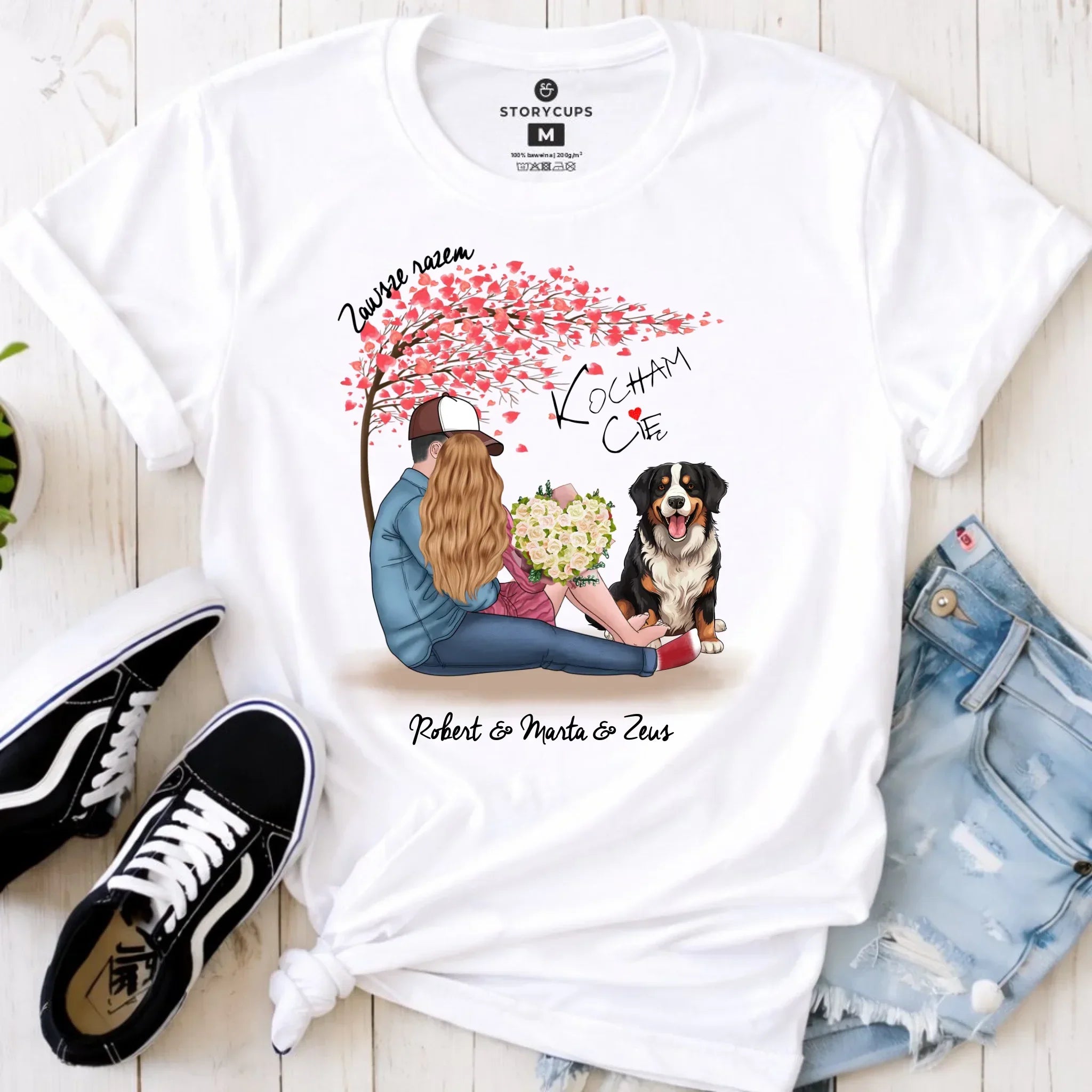 Koszulka damska dla par + Berneńczyk - Zawsze razem - personalizowana W04A - StoryCups.pl