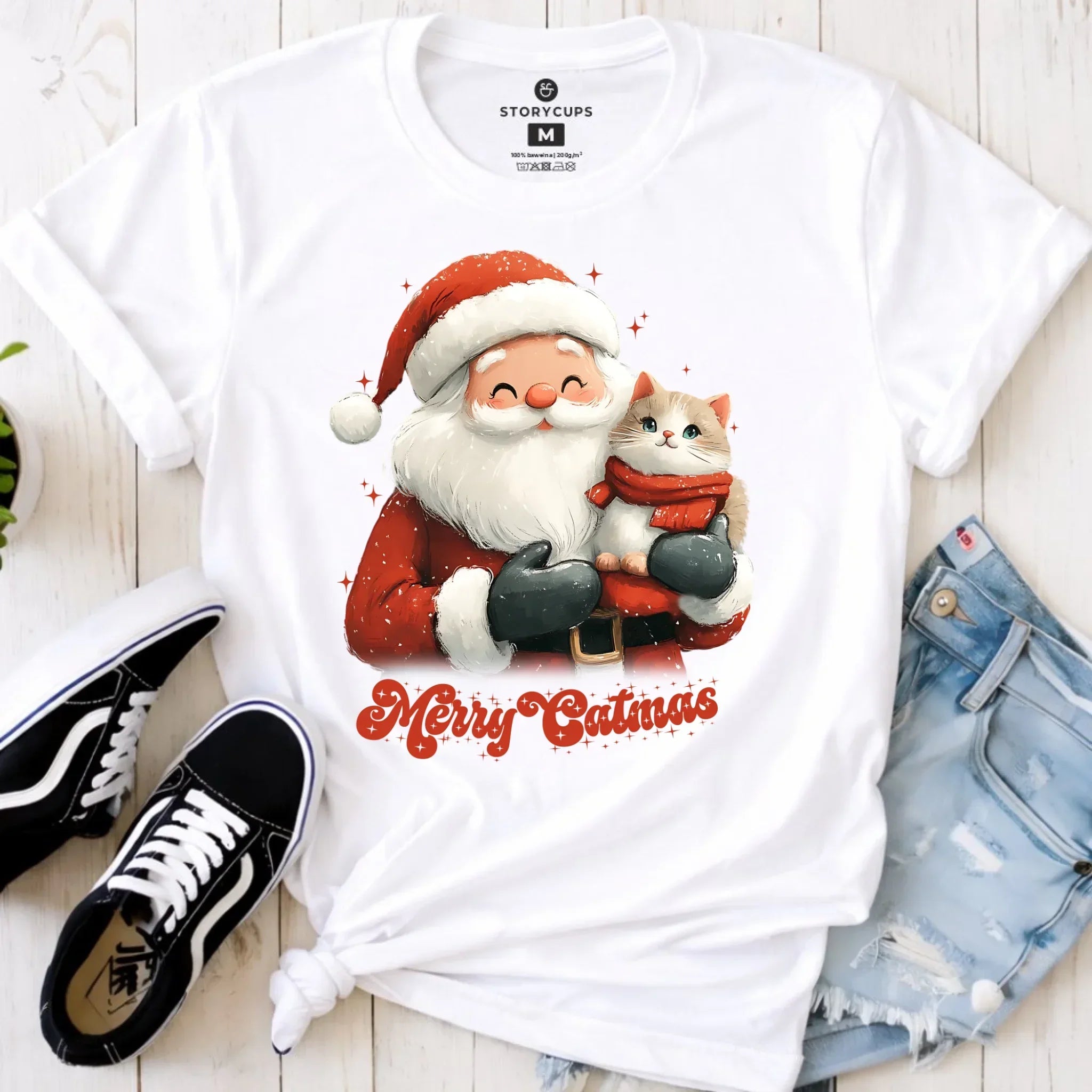 Koszulka damska świąteczna - prezent dla kociary - Merry Catmas BN38 - StoryCups.pl