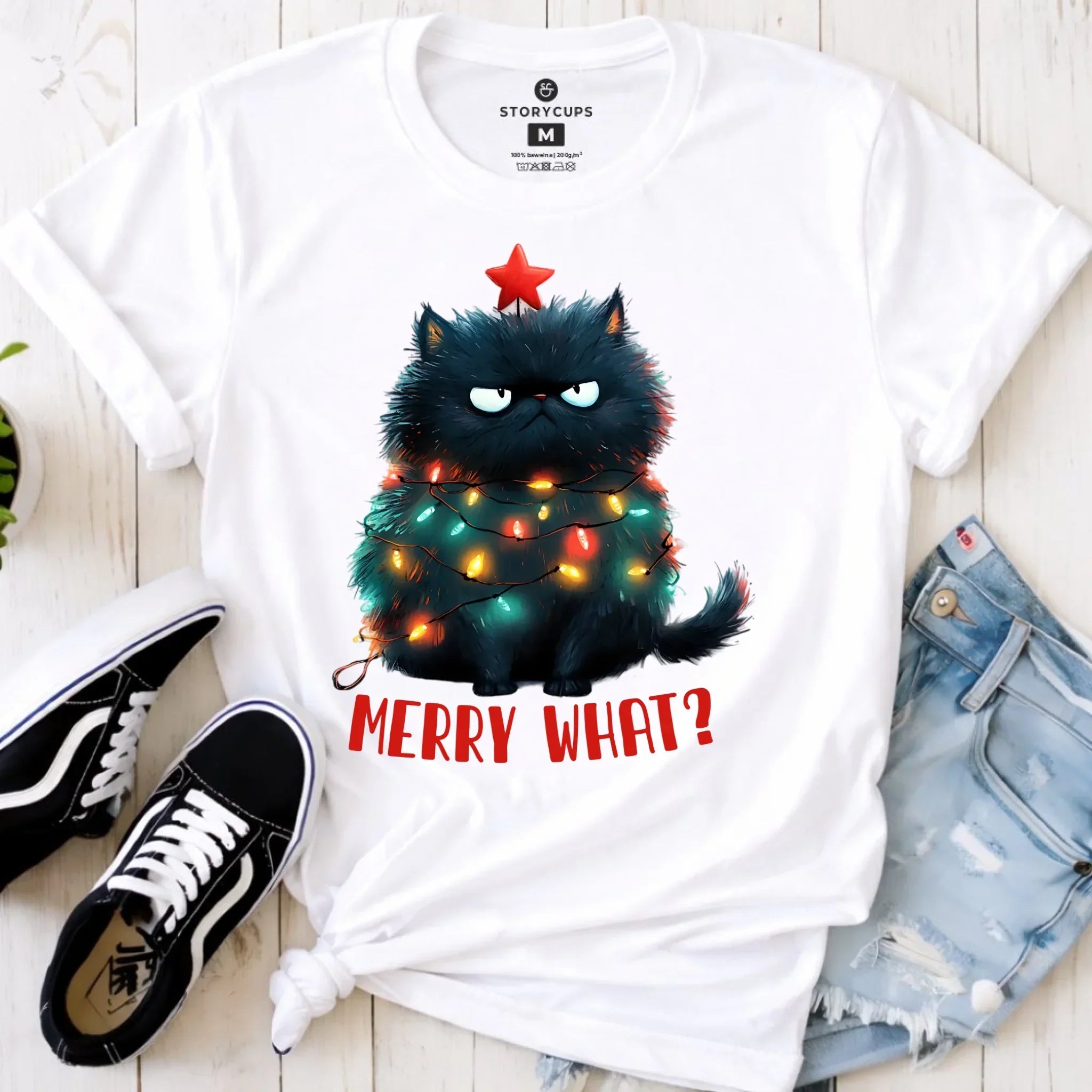 Koszulka damska świąteczna - Grumpy Cat Merry what? BN37 - StoryCups.pl