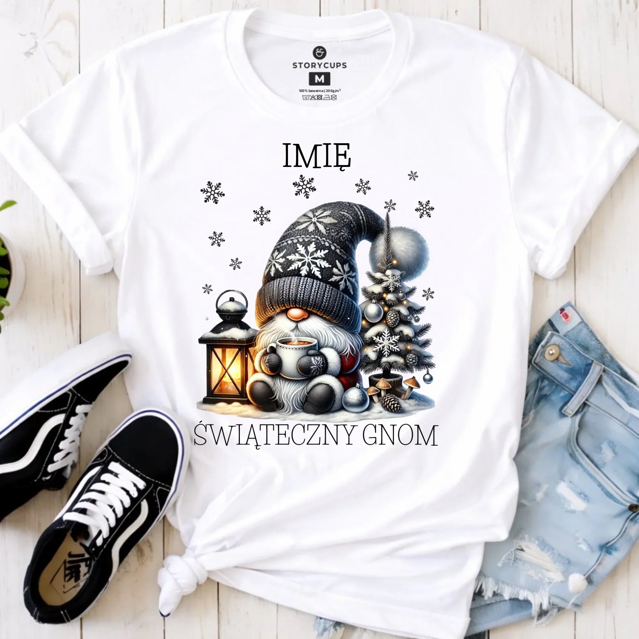 Koszulka damska świąteczna - Gnom z czekoladą - personalizowana BN41 - StoryCups.pl