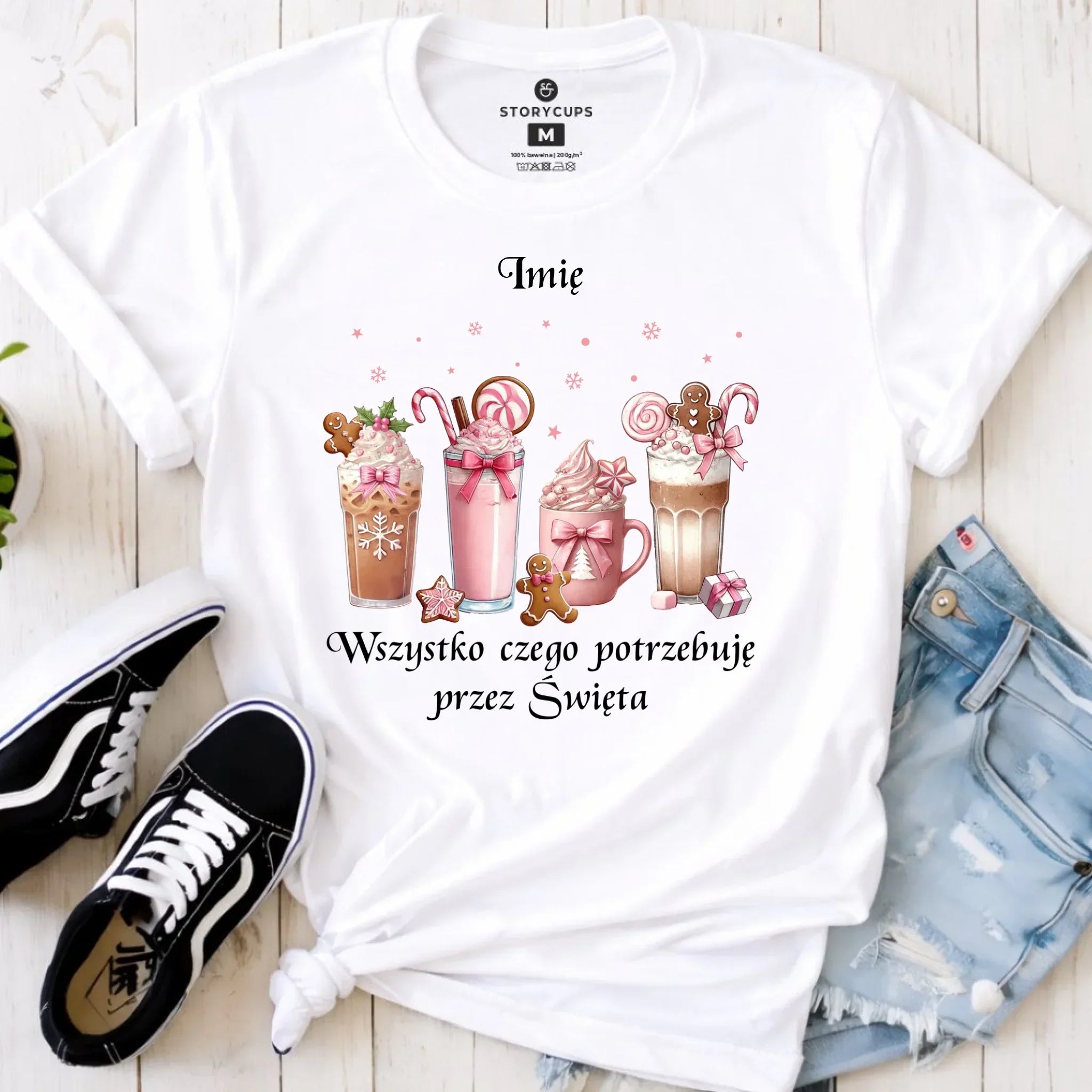 Koszulka damska świąteczna - Zimowa kawa Wszystko czego potrzebuję przez Święta - personalizowana BN46 - StoryCups.pl